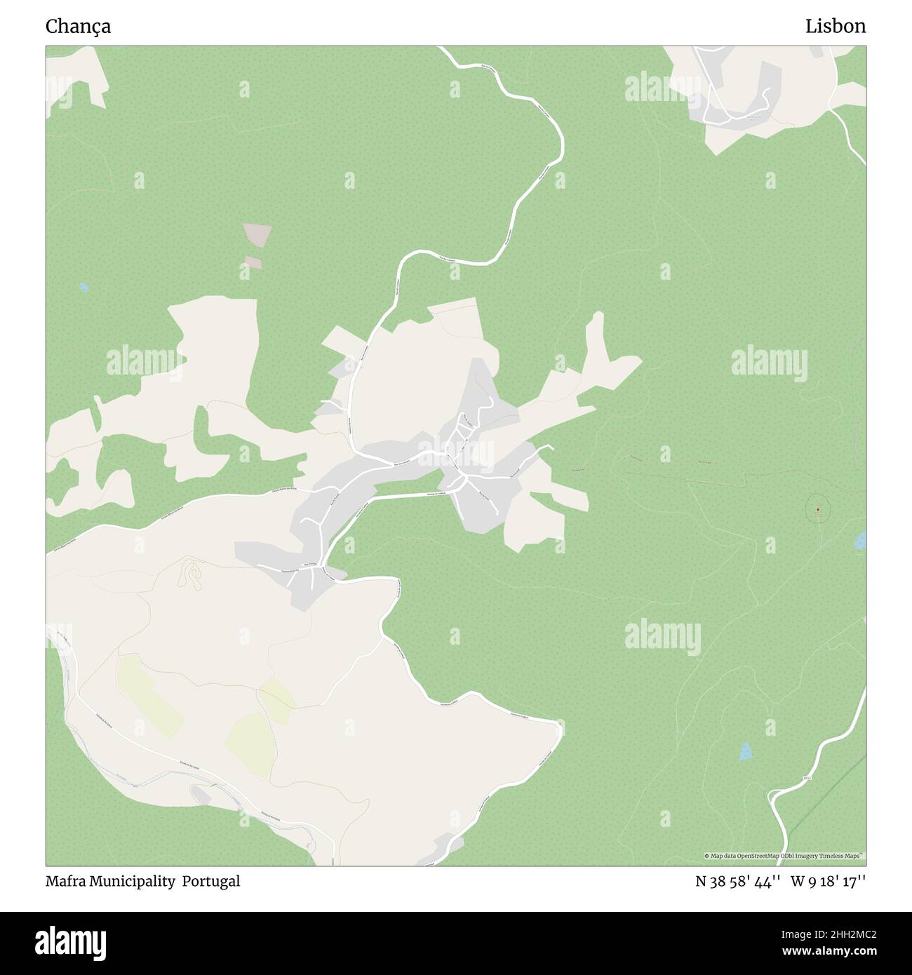 Chana, comune di Mafra, Portogallo, Lisbona, N 38 58' 44'', W 9 18' 17''', mappa, mappa senza tempo pubblicata nel 2021. Viaggiatori, esploratori e avventurieri come Florence Nightingale, David Livingstone, Ernest Shackleton, Lewis and Clark e Sherlock Holmes si sono affidati alle mappe per pianificare i viaggi verso gli angoli più remoti del mondo, Timeless Maps sta mappando la maggior parte delle località del mondo, mostrando il successo di grandi sogni Foto Stock