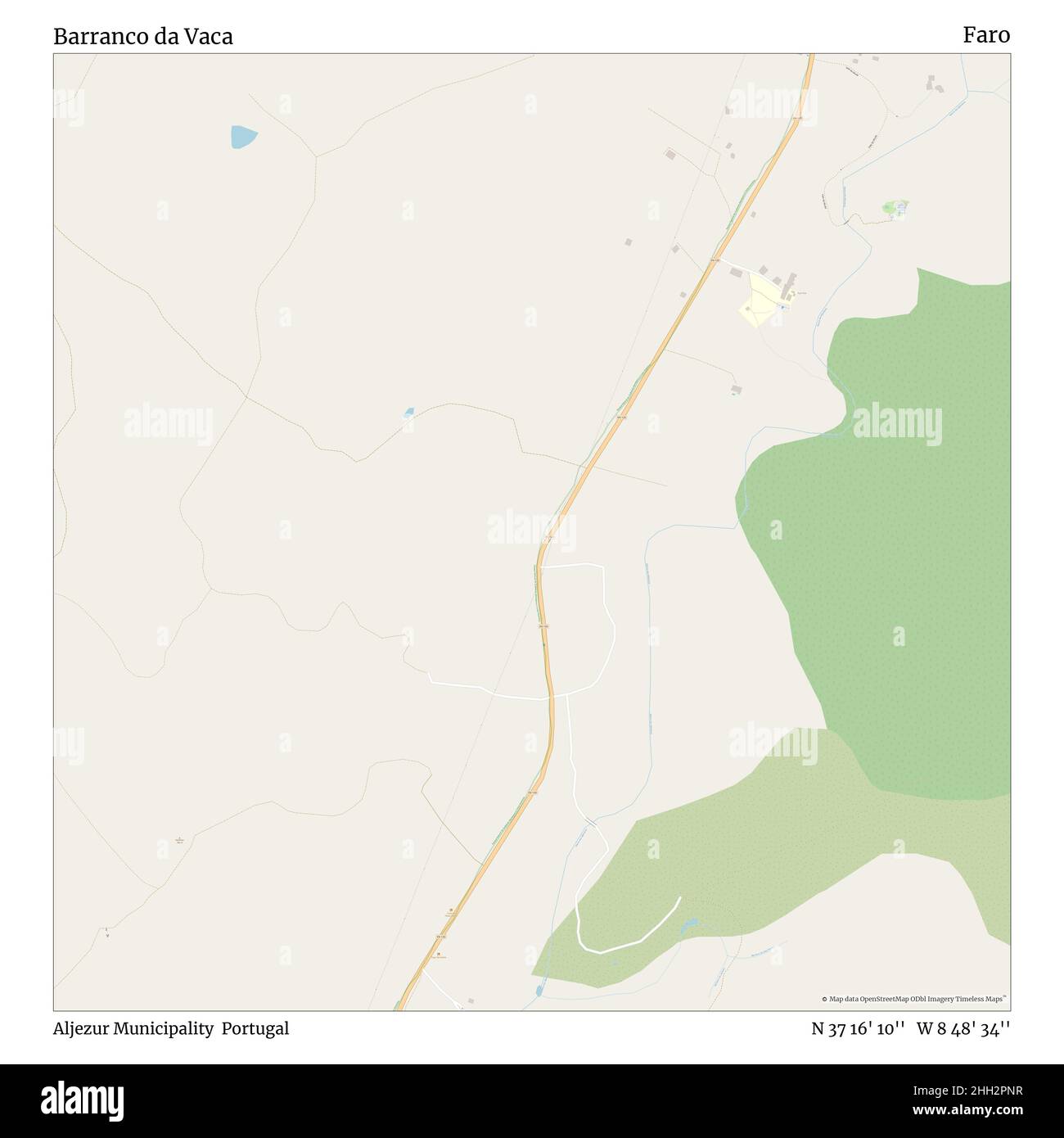 Barranco da Vaca, comune di Aljezur, Portogallo, Faro, N 37 16' 10'', W 8 48' 34''', mappa, mappa senza tempo pubblicata nel 2021. Viaggiatori, esploratori e avventurieri come Florence Nightingale, David Livingstone, Ernest Shackleton, Lewis and Clark e Sherlock Holmes si sono affidati alle mappe per pianificare i viaggi verso gli angoli più remoti del mondo, Timeless Maps sta mappando la maggior parte delle località del mondo, mostrando il successo di grandi sogni Foto Stock