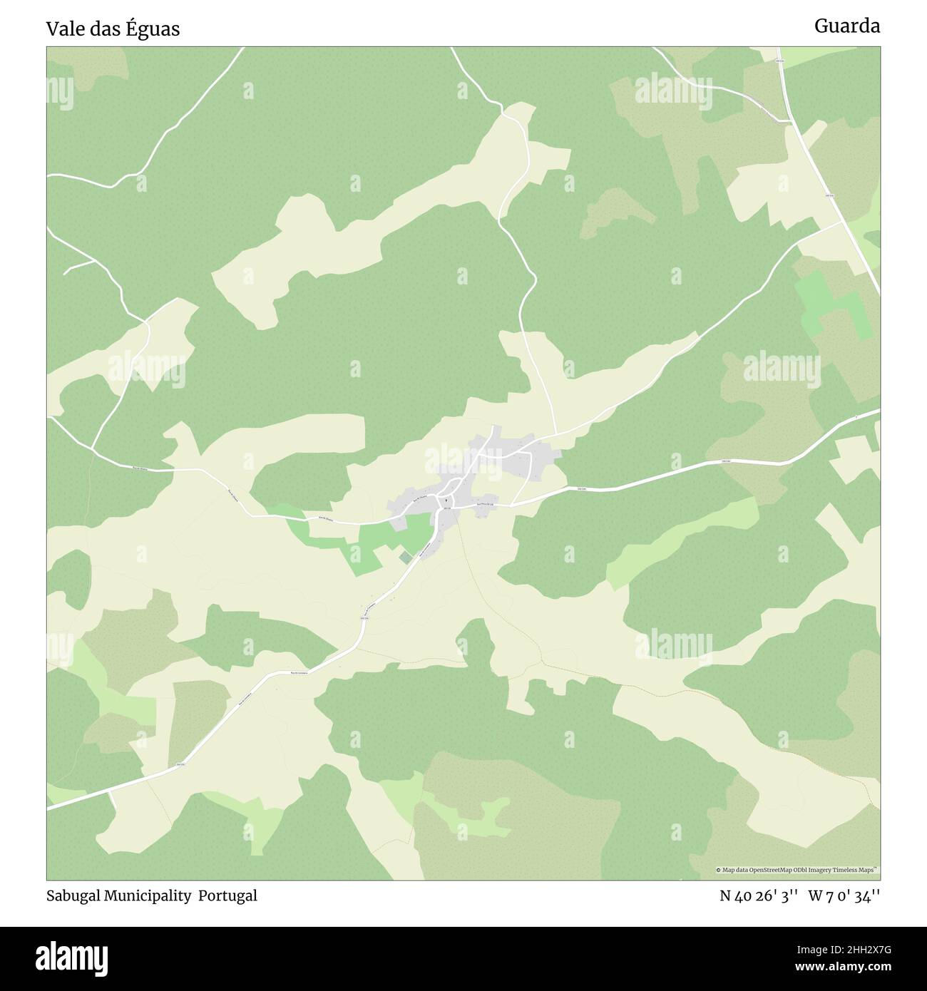 Vale das Éguas, comune Sabugal, Portogallo, Guarda, N 40 26' 3'', W 7 0' 34''', mappa, Mappa senza tempo pubblicata nel 2021. Viaggiatori, esploratori e avventurieri come Florence Nightingale, David Livingstone, Ernest Shackleton, Lewis and Clark e Sherlock Holmes si sono affidati alle mappe per pianificare i viaggi verso gli angoli più remoti del mondo, Timeless Maps sta mappando la maggior parte delle località del mondo, mostrando il successo di grandi sogni Foto Stock