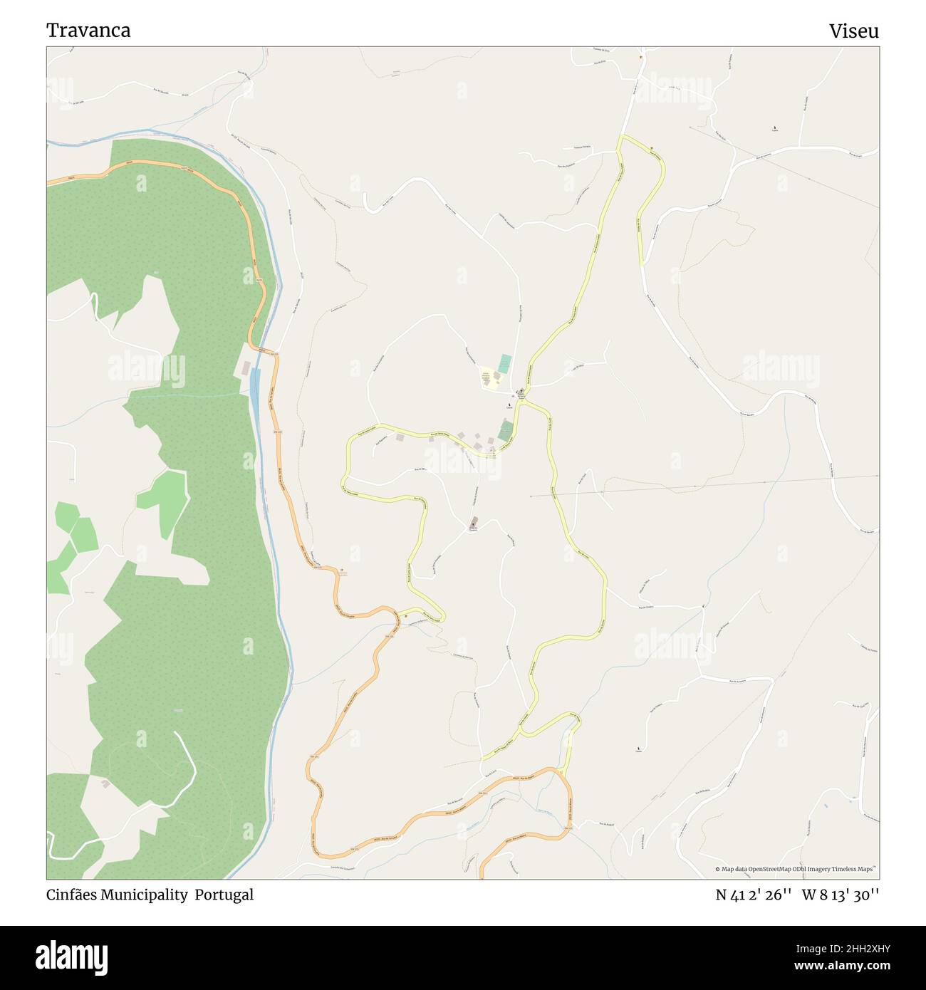 Travanca, comune di Cinfães, Portogallo, Viseu, N 41 2' 26'', W 8 13' 30''', mappa, mappa senza tempo pubblicata nel 2021. Viaggiatori, esploratori e avventurieri come Florence Nightingale, David Livingstone, Ernest Shackleton, Lewis and Clark e Sherlock Holmes si sono affidati alle mappe per pianificare i viaggi verso gli angoli più remoti del mondo, Timeless Maps sta mappando la maggior parte delle località del mondo, mostrando il successo di grandi sogni Foto Stock