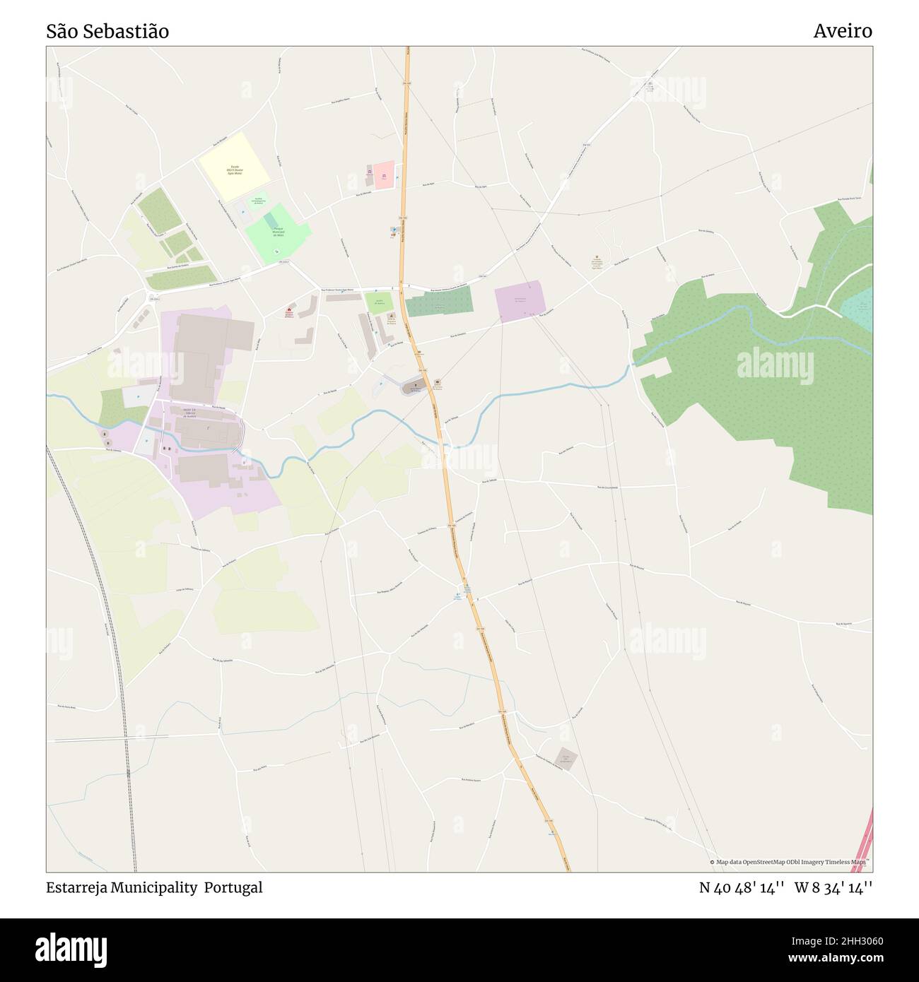 São Sebastião, comune di Estarreja, Portogallo, Aveiro, N 40 48' 14'', W 8 34' 14''', mappa, mappa senza tempo pubblicata nel 2021. Viaggiatori, esploratori e avventurieri come Florence Nightingale, David Livingstone, Ernest Shackleton, Lewis and Clark e Sherlock Holmes si sono affidati alle mappe per pianificare i viaggi verso gli angoli più remoti del mondo, Timeless Maps sta mappando la maggior parte delle località del mondo, mostrando il successo di grandi sogni Foto Stock