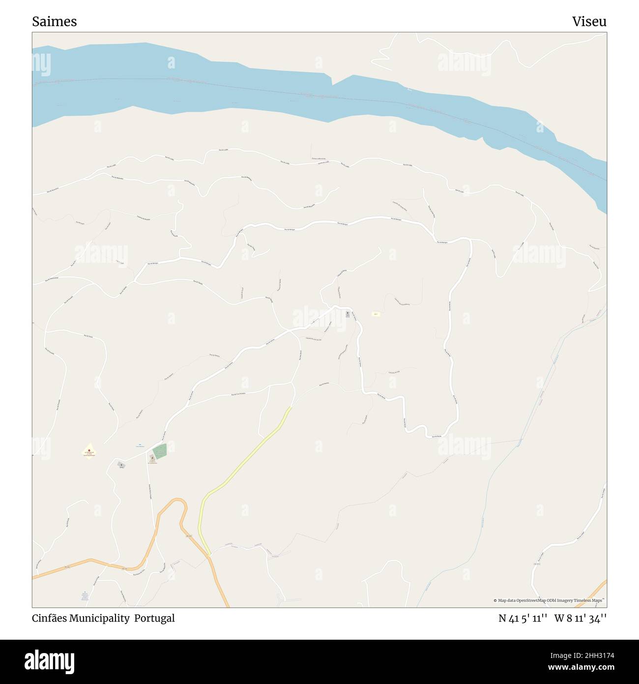 Saimes, comune di Cinfães, Portogallo, Viseu, N 41 5' 11'', W 8 11' 34''', mappa, mappa senza tempo pubblicata nel 2021. Viaggiatori, esploratori e avventurieri come Florence Nightingale, David Livingstone, Ernest Shackleton, Lewis and Clark e Sherlock Holmes si sono affidati alle mappe per pianificare i viaggi verso gli angoli più remoti del mondo, Timeless Maps sta mappando la maggior parte delle località del mondo, mostrando il successo di grandi sogni Foto Stock