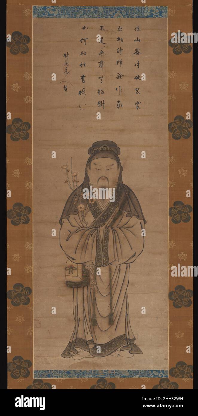 Tenjin viaggio in Cina fine 15th secolo T?sai l'uomo di stato-poeta Sugawara Michizane (845–903) è mostrato qui come Tenjin, l'essere deificato è diventato in seguito alla sua morte ingiusta in esilio e le calamità il suo spirito arrabbiato inflitto alla corte imperiale a Kyoto. Dopo la sua deificazione, Michizane fu venerato come un dio dell'agricoltura e patrono dei falsamente accusati. Una forma in cui era spesso rappresentato, e in cui appare in questo dipinto, è quella di “Tot? Tenjin,” o Tenjin sulla sua strada per la Cina per visitare un maestro buddista Chan (Zen). In questa forma indossa l'abito di un Zen p Foto Stock