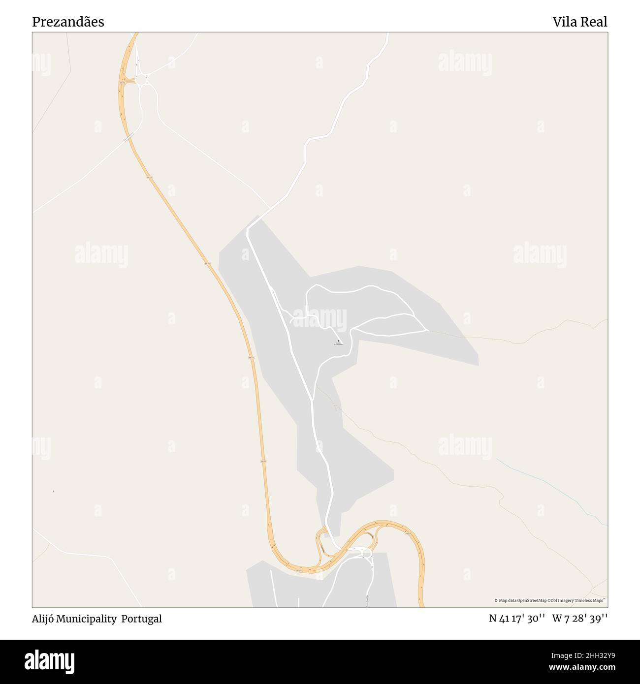 Prezandães, comune di Alijó, Portogallo, Vila Real, N 41 17' 30'', W 7 28' 39''', mappa, mappa senza tempo pubblicata nel 2021. Viaggiatori, esploratori e avventurieri come Florence Nightingale, David Livingstone, Ernest Shackleton, Lewis and Clark e Sherlock Holmes si sono affidati alle mappe per pianificare i viaggi verso gli angoli più remoti del mondo, Timeless Maps sta mappando la maggior parte delle località del mondo, mostrando il successo di grandi sogni Foto Stock