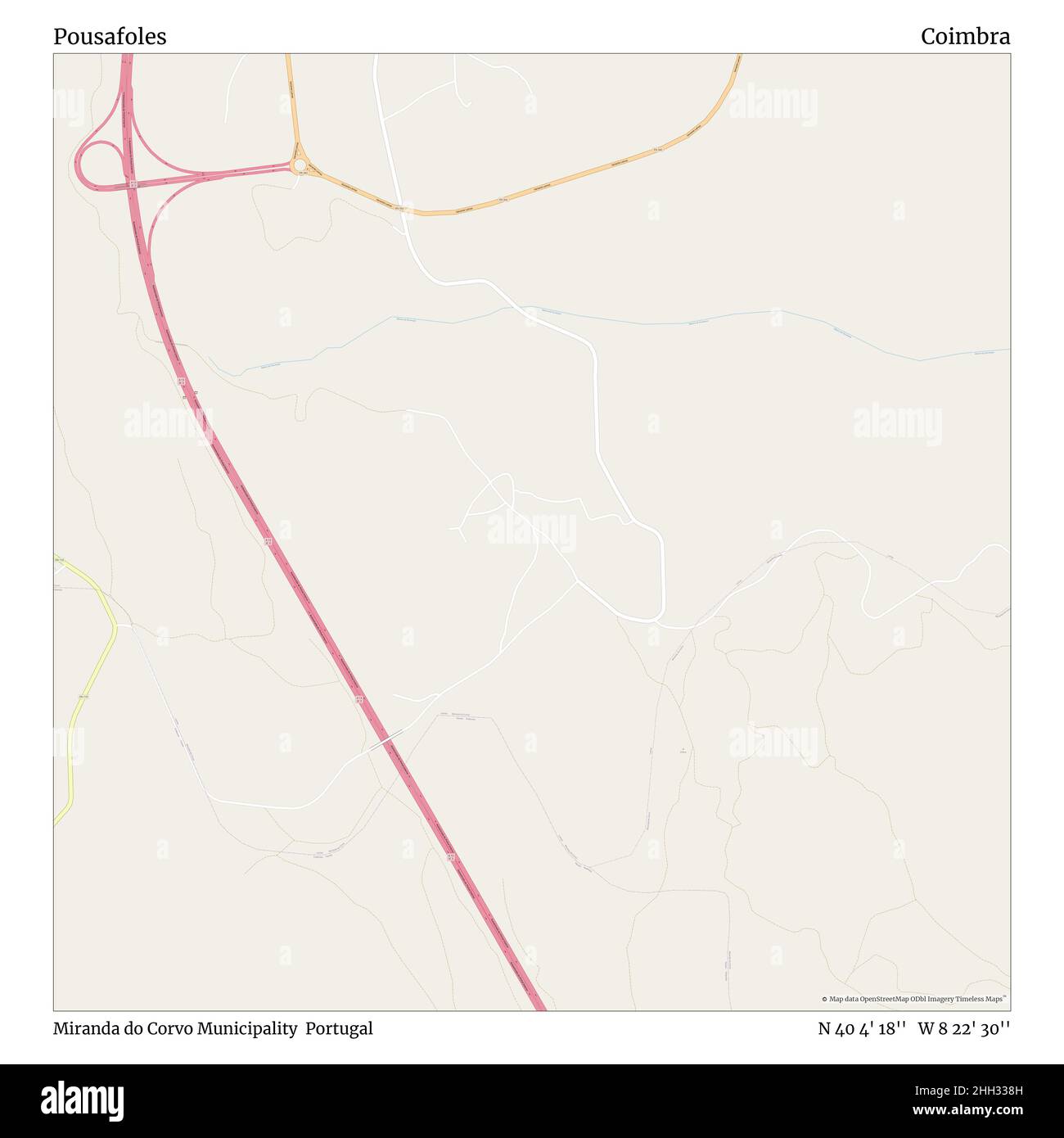 Pousafoles, comune di Miranda do Corvo, Portogallo, Coimbra, N 40 4' 18'', W 8 22' 30''', mappa, Mappa senza tempo pubblicata nel 2021. Viaggiatori, esploratori e avventurieri come Florence Nightingale, David Livingstone, Ernest Shackleton, Lewis and Clark e Sherlock Holmes si sono affidati alle mappe per pianificare i viaggi verso gli angoli più remoti del mondo, Timeless Maps sta mappando la maggior parte delle località del mondo, mostrando il successo di grandi sogni Foto Stock