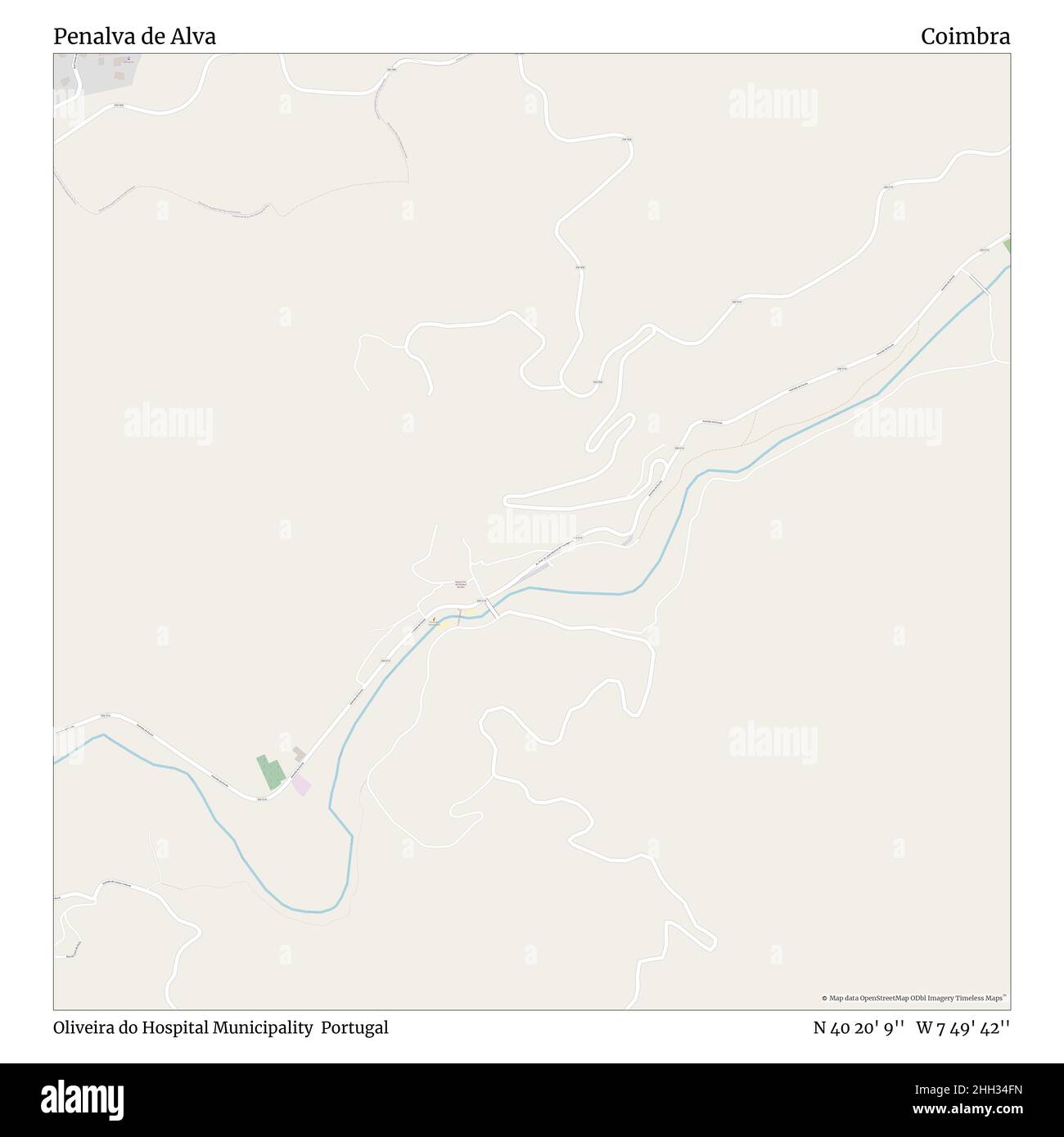 Penalva de Alva, Oliveira do Hospital Municipality, Portogallo, Coimbra, N 40 20' 9'', W 7 49' 42''', mappa, Mappa senza tempo pubblicata nel 2021. Viaggiatori, esploratori e avventurieri come Florence Nightingale, David Livingstone, Ernest Shackleton, Lewis and Clark e Sherlock Holmes si sono affidati alle mappe per pianificare i viaggi verso gli angoli più remoti del mondo, Timeless Maps sta mappando la maggior parte delle località del mondo, mostrando il successo di grandi sogni Foto Stock