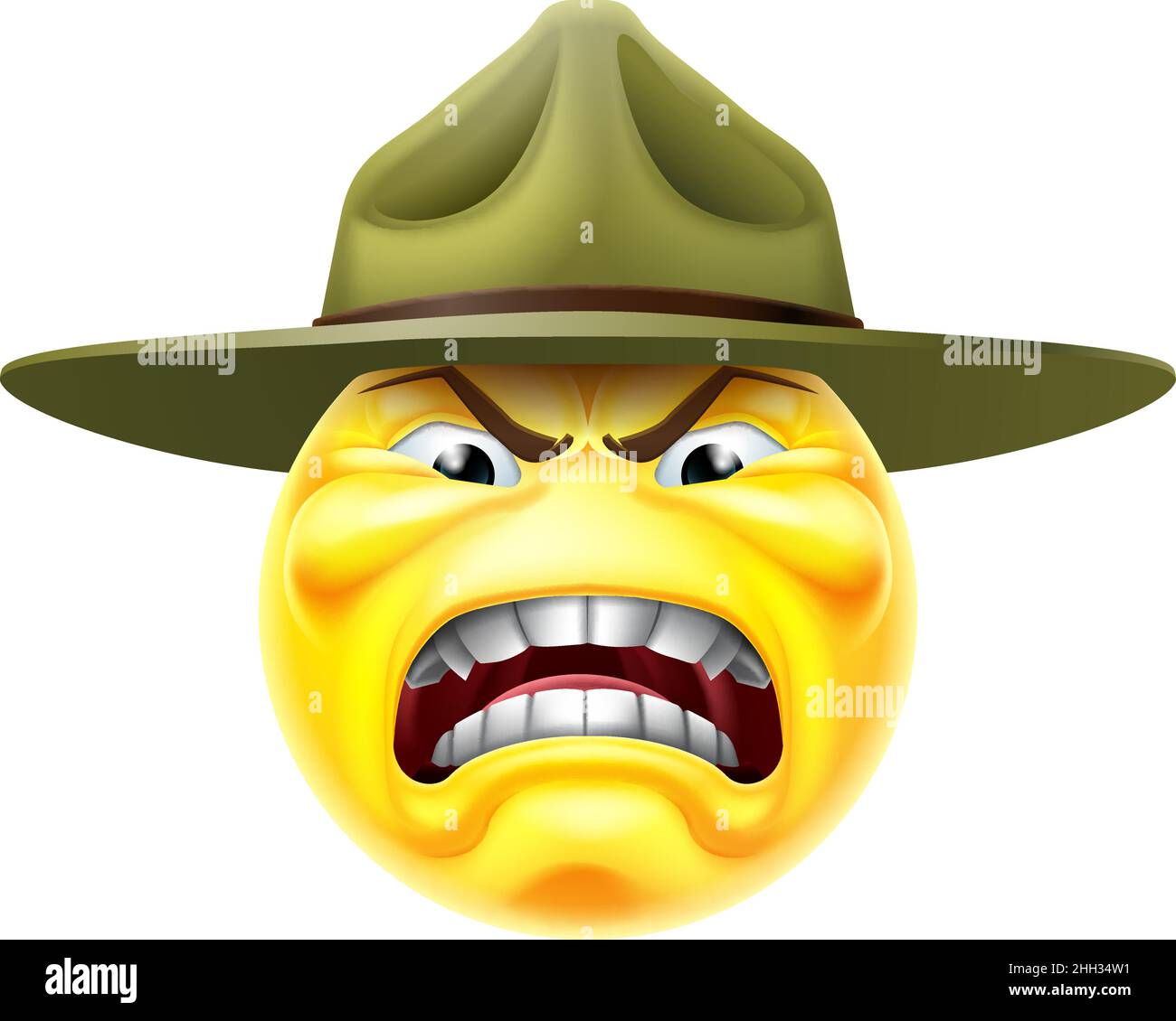 Arrabbiato Drill sergente Emoticon viso Cartoon Illustrazione Vettoriale
