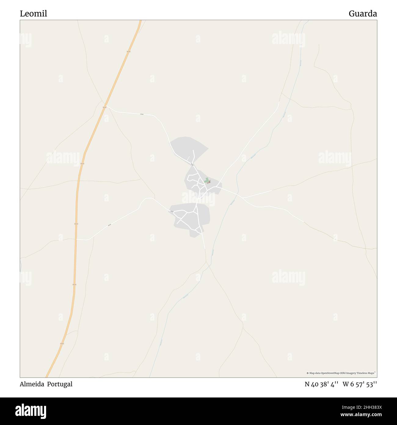 Leomil, Almeida, Portogallo, Guarda, N 40 38' 4'', W 6 57' 53''', mappa, mappa senza tempo pubblicata nel 2021. Viaggiatori, esploratori e avventurieri come Florence Nightingale, David Livingstone, Ernest Shackleton, Lewis and Clark e Sherlock Holmes si sono affidati alle mappe per pianificare i viaggi verso gli angoli più remoti del mondo, Timeless Maps sta mappando la maggior parte delle località del mondo, mostrando il successo di grandi sogni Foto Stock