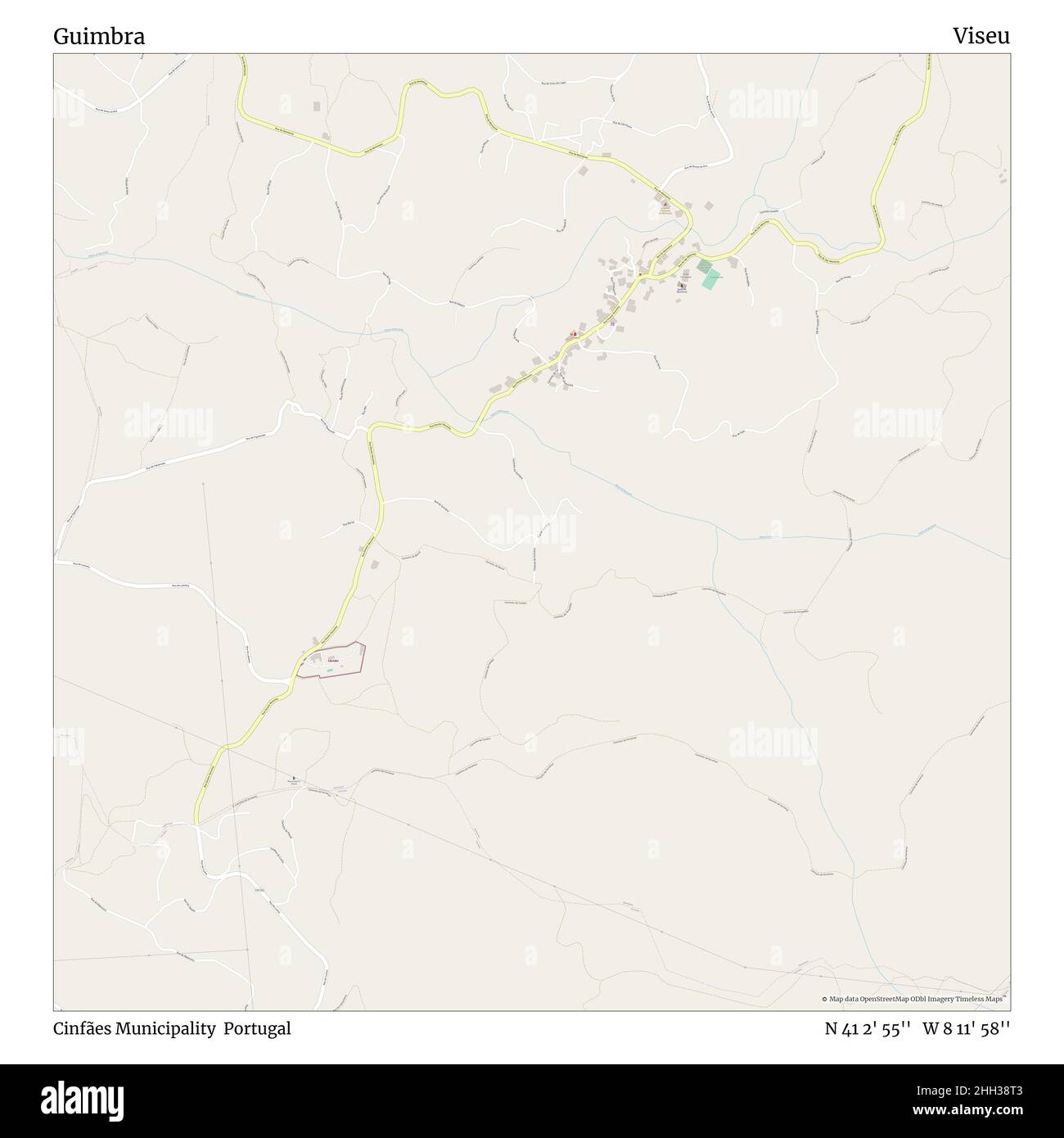 Guimbra, comune di Cinfães, Portogallo, Viseu, N 41 2' 55'', W 8 11' 58''', mappa, mappa senza tempo pubblicata nel 2021. Viaggiatori, esploratori e avventurieri come Florence Nightingale, David Livingstone, Ernest Shackleton, Lewis and Clark e Sherlock Holmes si sono affidati alle mappe per pianificare i viaggi verso gli angoli più remoti del mondo, Timeless Maps sta mappando la maggior parte delle località del mondo, mostrando il successo di grandi sogni Foto Stock