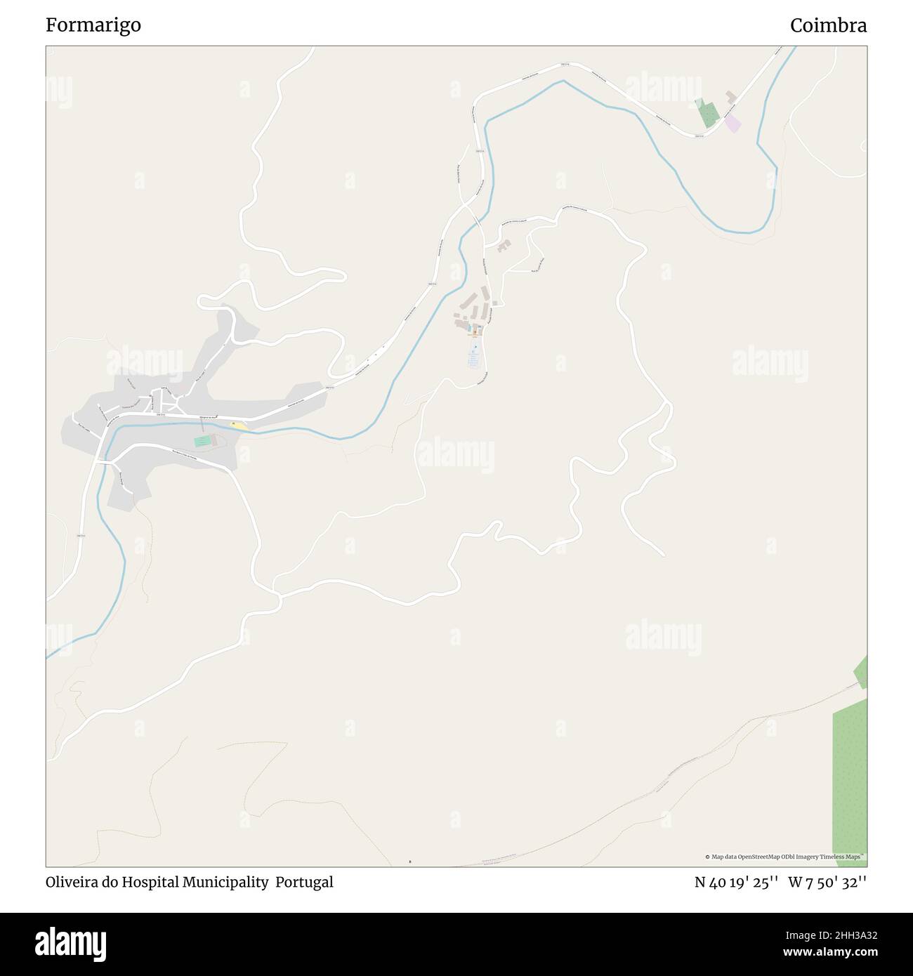 Formarigo, Oliveira do Hospital Municipality, Portogallo, Coimbra, N 40 19' 25'', W 7 50' 32''', mappa, mappa senza tempo pubblicata nel 2021. Viaggiatori, esploratori e avventurieri come Florence Nightingale, David Livingstone, Ernest Shackleton, Lewis and Clark e Sherlock Holmes si sono affidati alle mappe per pianificare i viaggi verso gli angoli più remoti del mondo, Timeless Maps sta mappando la maggior parte delle località del mondo, mostrando il successo di grandi sogni Foto Stock