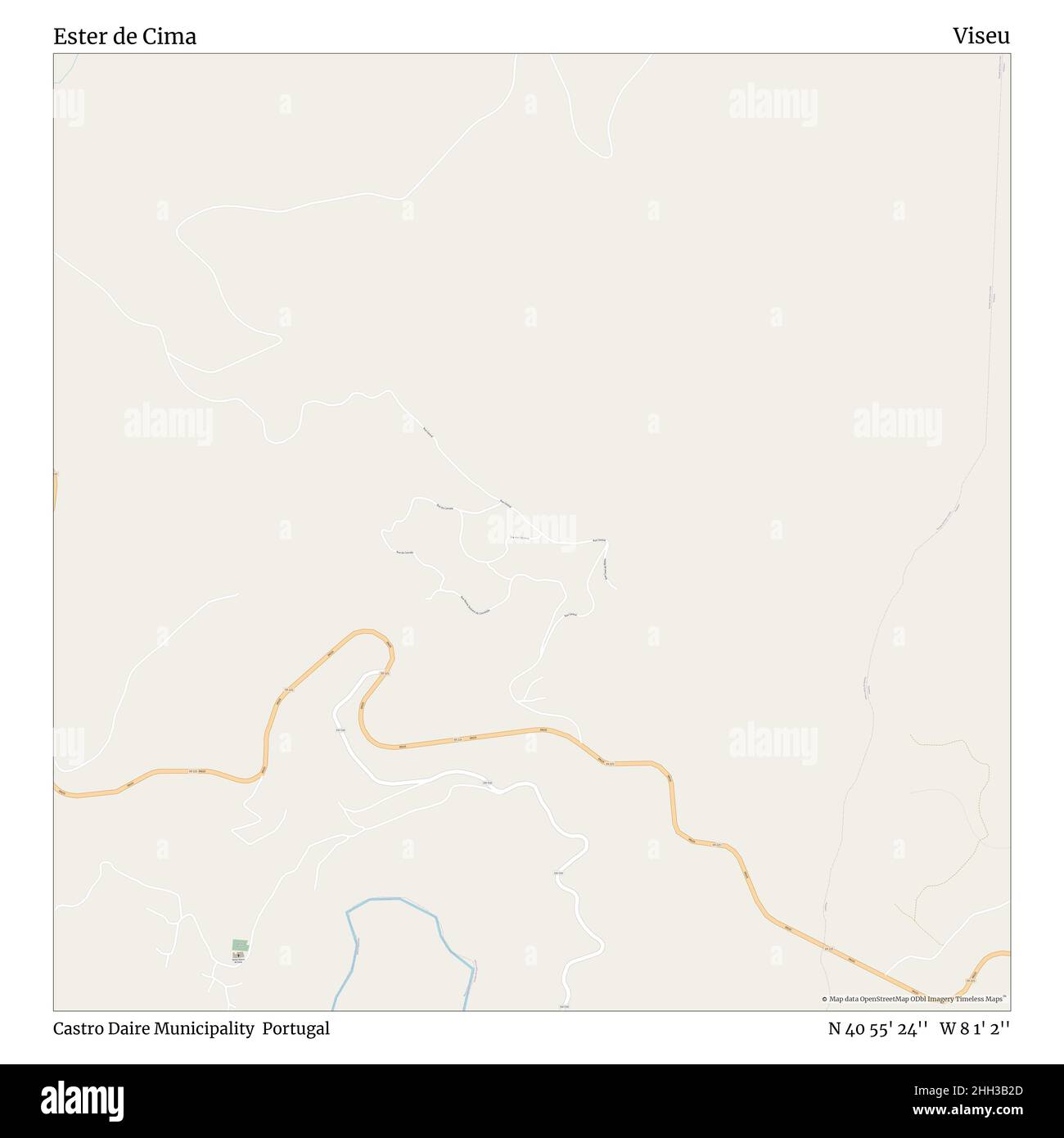 Ester de cima, comune di Castro Daire, Portogallo, Viseu, N 40 55' 24'', W 8 1' 2''', mappa, mappa senza tempo pubblicata nel 2021. Viaggiatori, esploratori e avventurieri come Florence Nightingale, David Livingstone, Ernest Shackleton, Lewis and Clark e Sherlock Holmes si sono affidati alle mappe per pianificare i viaggi verso gli angoli più remoti del mondo, Timeless Maps sta mappando la maggior parte delle località del mondo, mostrando il successo di grandi sogni Foto Stock