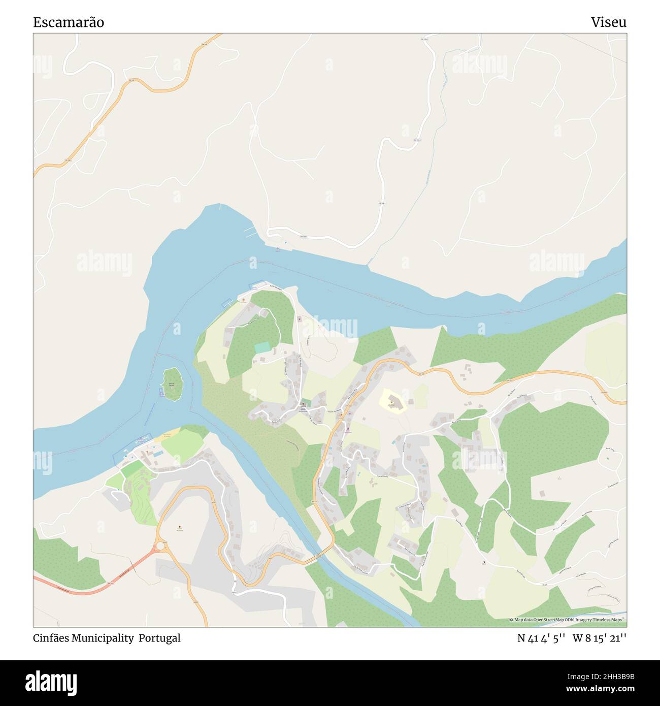 Escamarão, comune di Cinfães, Portogallo, Viseu, N 41 4' 5'', W 8 15' 21''', mappa, mappa senza tempo pubblicata nel 2021. Viaggiatori, esploratori e avventurieri come Florence Nightingale, David Livingstone, Ernest Shackleton, Lewis and Clark e Sherlock Holmes si sono affidati alle mappe per pianificare i viaggi verso gli angoli più remoti del mondo, Timeless Maps sta mappando la maggior parte delle località del mondo, mostrando il successo di grandi sogni Foto Stock