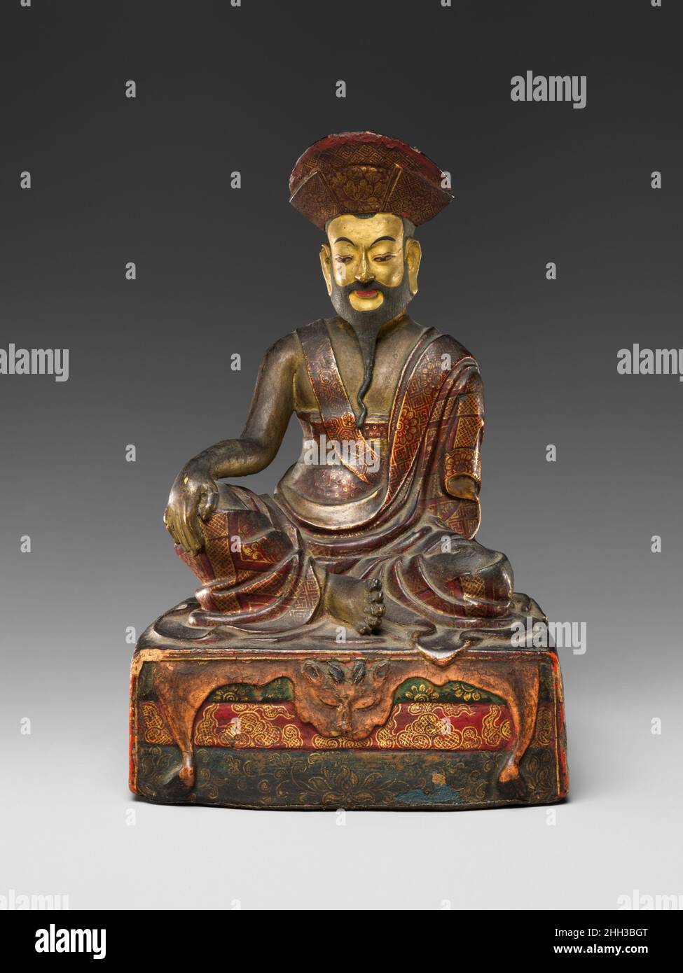 Ritratto di Zhabdrung Ngawang Namgyal 18th secolo Bhutan. Ritratto di Zhabdrung Ngawang Namgyal. Bhutan. 18th secolo. Argilla con policromo, oro freddo e doratura. Scultura Foto Stock