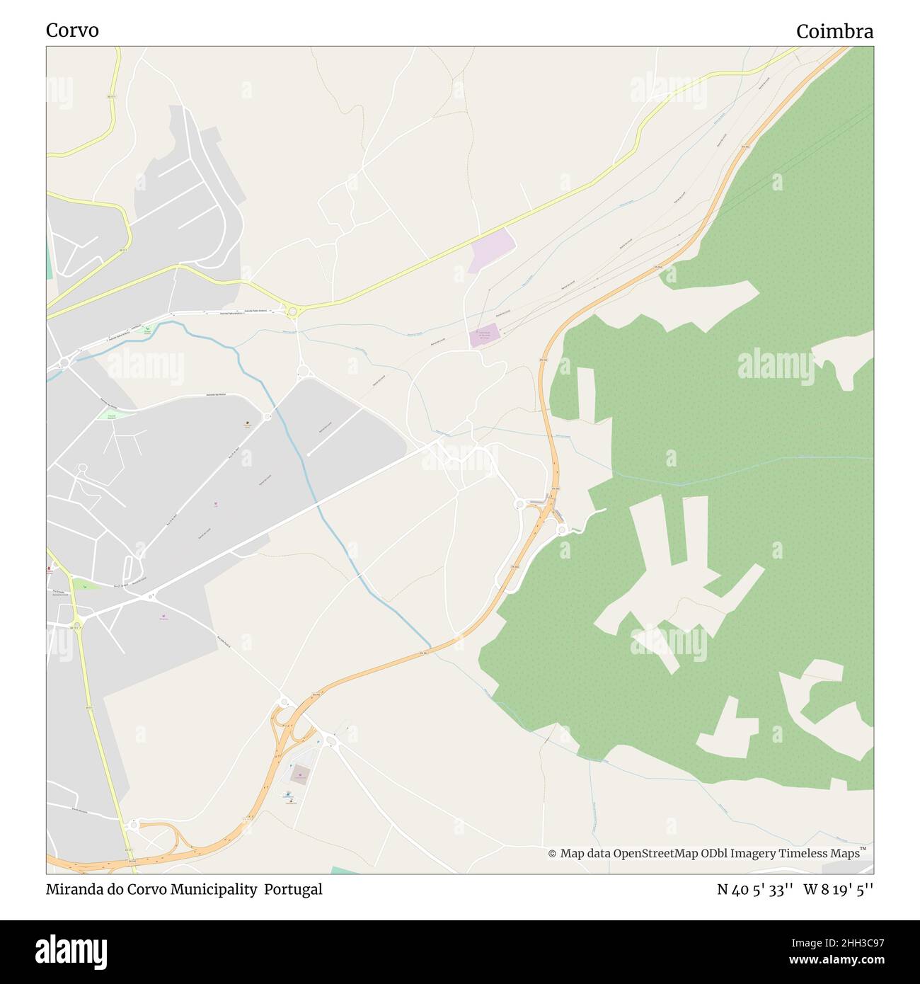 Corvo, comune di Miranda do Corvo, Portogallo, Coimbra, N 40 5' 33'', W 8 19' 5''', mappa, mappa senza tempo pubblicata nel 2021. Viaggiatori, esploratori e avventurieri come Florence Nightingale, David Livingstone, Ernest Shackleton, Lewis and Clark e Sherlock Holmes si sono affidati alle mappe per pianificare i viaggi verso gli angoli più remoti del mondo, Timeless Maps sta mappando la maggior parte delle località del mondo, mostrando il successo di grandi sogni Foto Stock