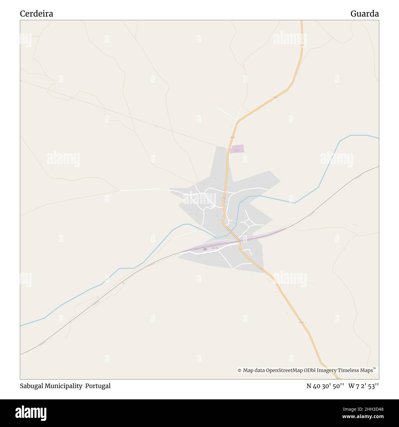 Cerdeira, comune Sabugal, Portogallo, Guarda, N 40 30' 50'', W 7 2' 53''', mappa, mappa senza tempo pubblicata nel 2021. Viaggiatori, esploratori e avventurieri come Florence Nightingale, David Livingstone, Ernest Shackleton, Lewis and Clark e Sherlock Holmes si sono affidati alle mappe per pianificare i viaggi verso gli angoli più remoti del mondo, Timeless Maps sta mappando la maggior parte delle località del mondo, mostrando il successo di grandi sogni Foto Stock