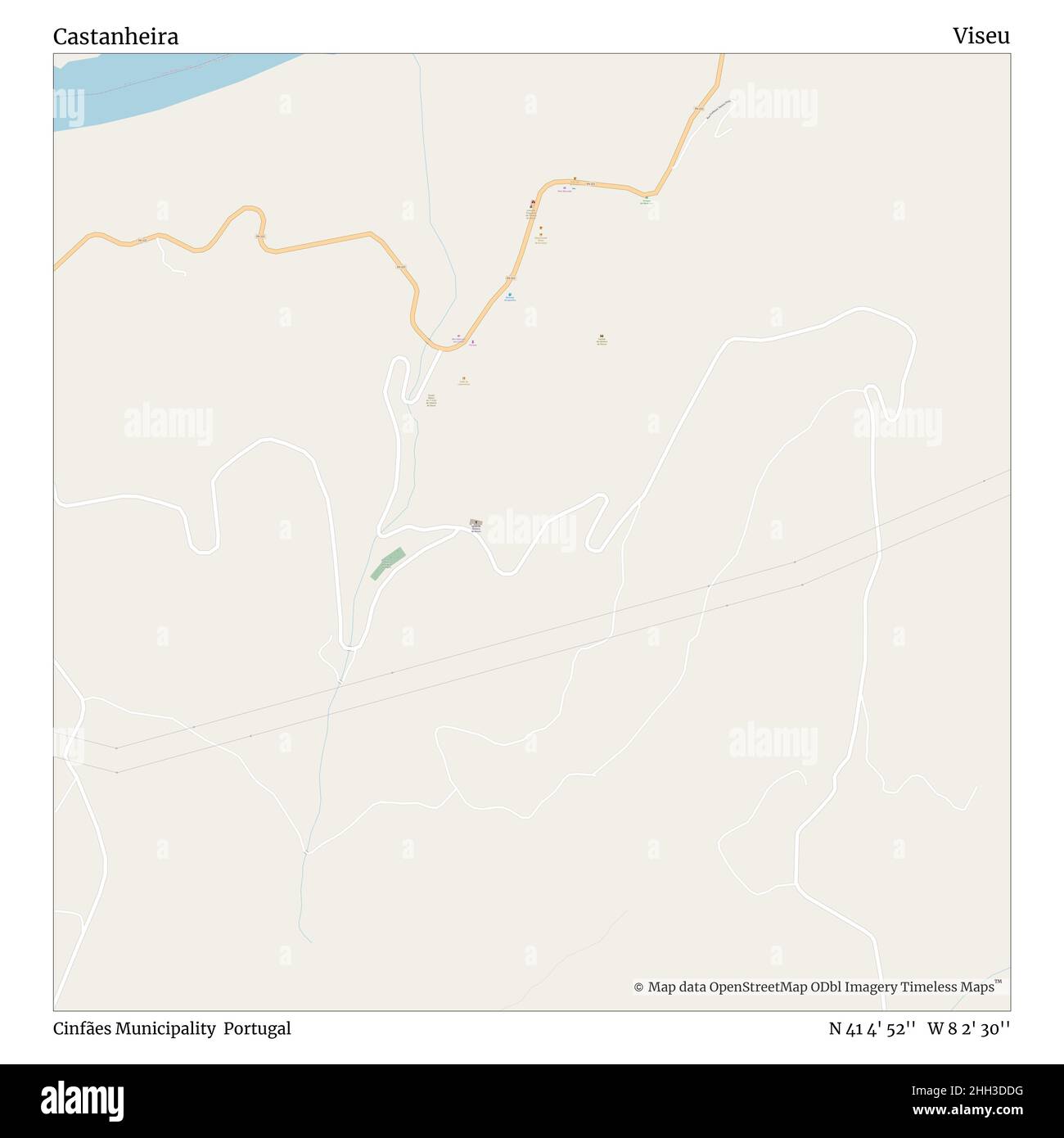 Castanheira, comune di Cinfães, Portogallo, Viseu, N 41 4' 52'', W 8 2' 30''', mappa, mappa senza tempo pubblicata nel 2021. Viaggiatori, esploratori e avventurieri come Florence Nightingale, David Livingstone, Ernest Shackleton, Lewis and Clark e Sherlock Holmes si sono affidati alle mappe per pianificare i viaggi verso gli angoli più remoti del mondo, Timeless Maps sta mappando la maggior parte delle località del mondo, mostrando il successo di grandi sogni Foto Stock