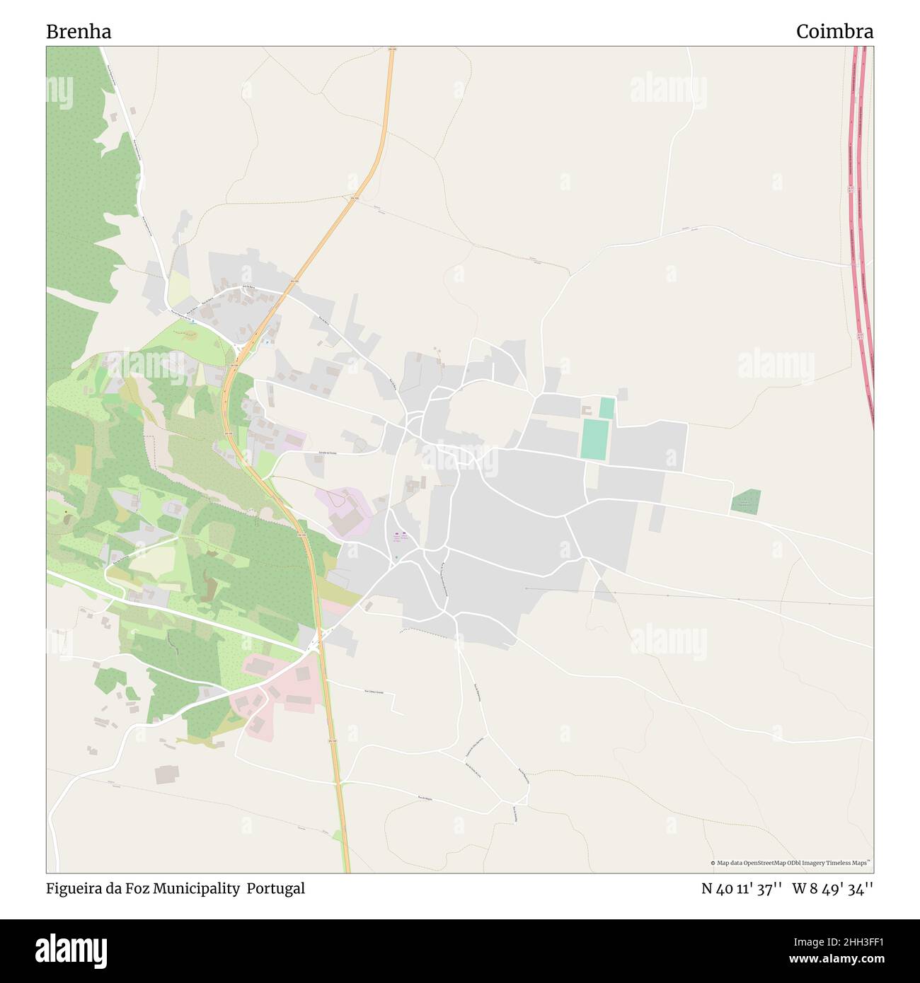 Brenha, comune di Figueira da Foz, Portogallo, Coimbra, N 40 11' 37''', W 8 49' 34''', mappa, mappa senza tempo pubblicata nel 2021. Viaggiatori, esploratori e avventurieri come Florence Nightingale, David Livingstone, Ernest Shackleton, Lewis and Clark e Sherlock Holmes si sono affidati alle mappe per pianificare i viaggi verso gli angoli più remoti del mondo, Timeless Maps sta mappando la maggior parte delle località del mondo, mostrando il successo di grandi sogni Foto Stock