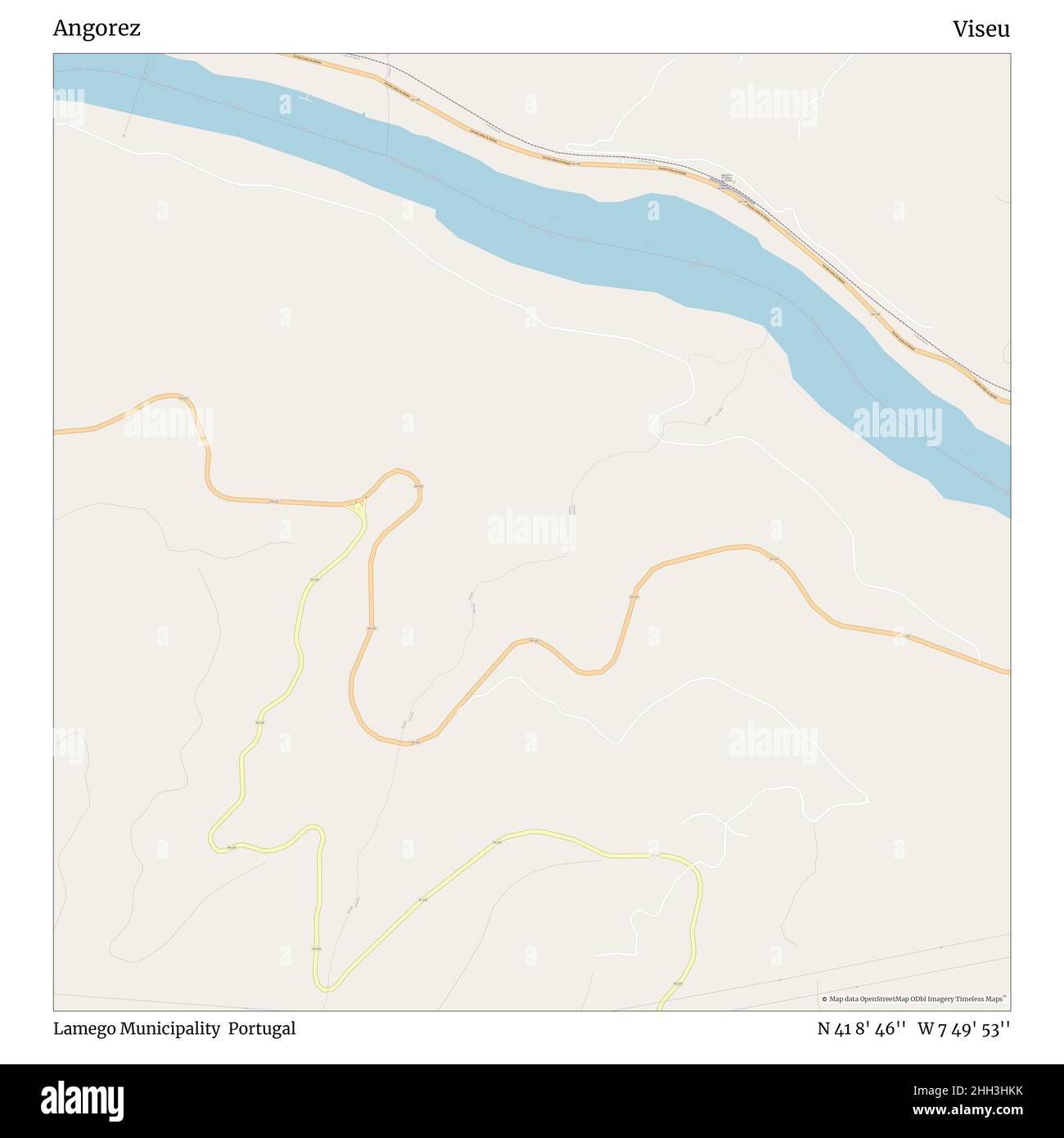 Angorez, comune di Lamego, Portogallo, Viseu, N 41 8' 46'', W 7 49' 53''', mappa, mappa senza tempo pubblicata nel 2021. Viaggiatori, esploratori e avventurieri come Florence Nightingale, David Livingstone, Ernest Shackleton, Lewis and Clark e Sherlock Holmes si sono affidati alle mappe per pianificare i viaggi verso gli angoli più remoti del mondo, Timeless Maps sta mappando la maggior parte delle località del mondo, mostrando il successo di grandi sogni Foto Stock