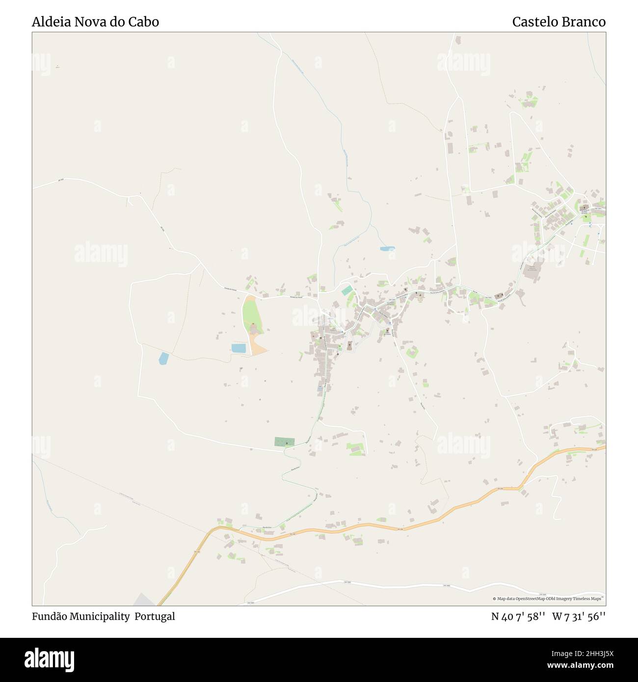 Aldeia Nova do Cabo, comune di Fundão, Portogallo, Castelo Branco, N 40 7' 58'', W 7 31' 56''', mappa, mappa senza tempo pubblicata nel 2021. Viaggiatori, esploratori e avventurieri come Florence Nightingale, David Livingstone, Ernest Shackleton, Lewis and Clark e Sherlock Holmes si sono affidati alle mappe per pianificare i viaggi verso gli angoli più remoti del mondo, Timeless Maps sta mappando la maggior parte delle località del mondo, mostrando il successo di grandi sogni Foto Stock