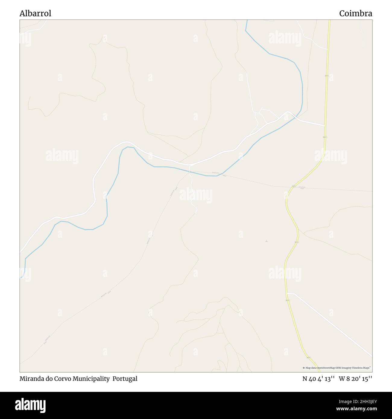 Albarrol, comune di Miranda do Corvo, Portogallo, Coimbra, N 40 4' 13''', W 8 20' 15''', mappa, mappa senza tempo pubblicata nel 2021. Viaggiatori, esploratori e avventurieri come Florence Nightingale, David Livingstone, Ernest Shackleton, Lewis and Clark e Sherlock Holmes si sono affidati alle mappe per pianificare i viaggi verso gli angoli più remoti del mondo, Timeless Maps sta mappando la maggior parte delle località del mondo, mostrando il successo di grandi sogni Foto Stock