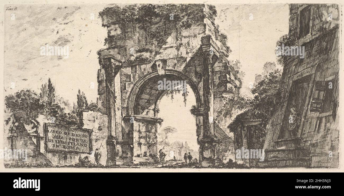 Targa 8: Arco di Druso alla porta S. Sebastiano a Roma (Arco di Druso alla porta di Sebastiano a Roma) ca. 1748 Giovanni Battista Piranesi italiano. Targa 8: Arco di Druso alla porta S. Sebastiano di Roma (Arco di Druso alla porta di Sebastiano di Roma) 365364 Foto Stock