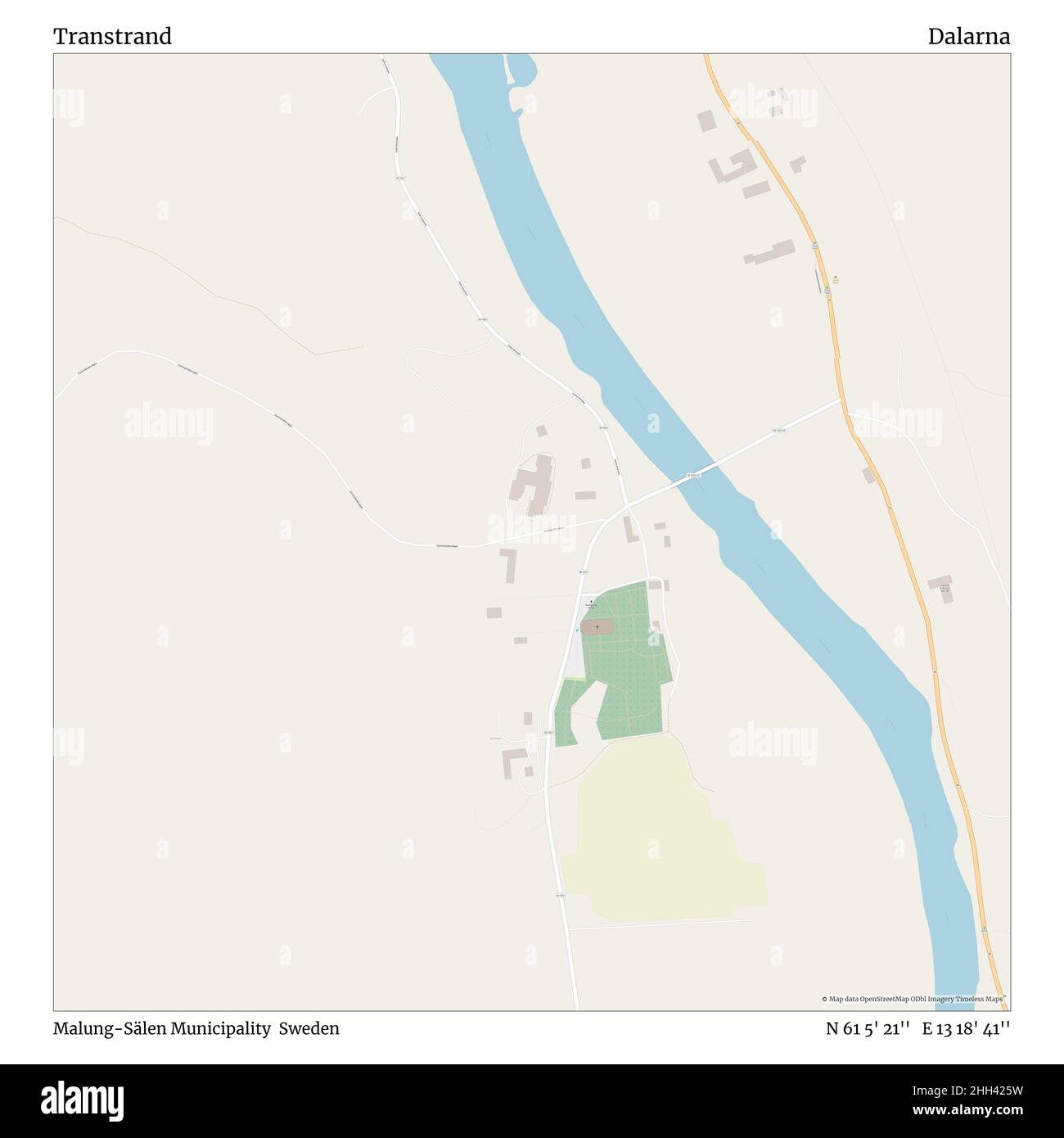 Transtrand, comune di Malung-Sälen, Svezia, Dalarna, N 61 5' 21'', e 13 18' 41''', mappa, mappa senza tempo pubblicata nel 2021. Viaggiatori, esploratori e avventurieri come Florence Nightingale, David Livingstone, Ernest Shackleton, Lewis and Clark e Sherlock Holmes si sono affidati alle mappe per pianificare i viaggi verso gli angoli più remoti del mondo, Timeless Maps sta mappando la maggior parte delle località del mondo, mostrando il successo di grandi sogni. Foto Stock