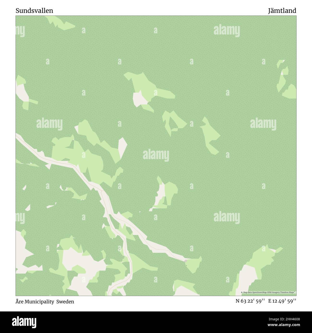 Sundsvallen, comune di Åre, Svezia, Jämtland, N 63 22' 59'', e 12 49' 59''', mappa, mappa senza tempo pubblicata nel 2021. Viaggiatori, esploratori e avventurieri come Florence Nightingale, David Livingstone, Ernest Shackleton, Lewis and Clark e Sherlock Holmes si sono affidati alle mappe per pianificare i viaggi verso gli angoli più remoti del mondo, Timeless Maps sta mappando la maggior parte delle località del mondo, mostrando il successo di grandi sogni. Foto Stock