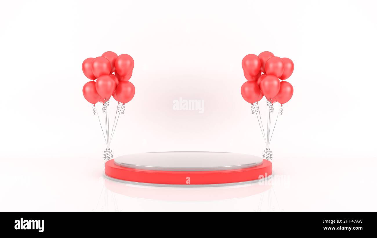 Felice giorno valentines podio decorazione con palloncini, 3D rendering Foto Stock