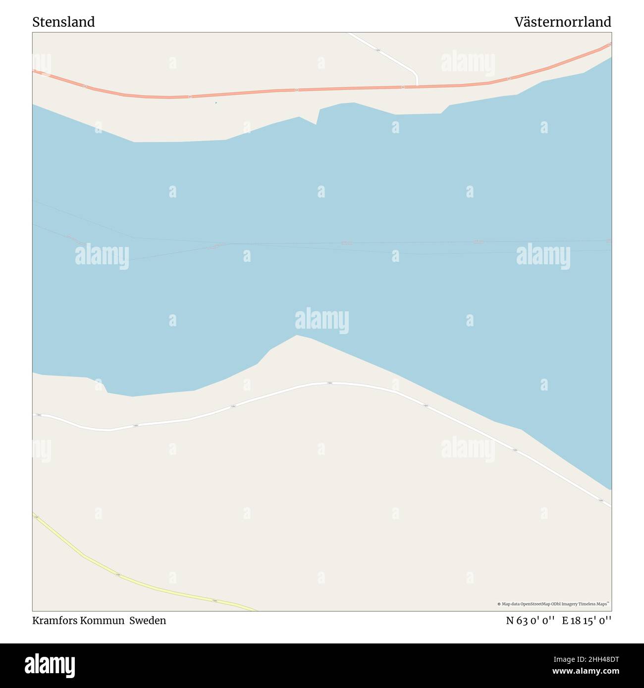 Stensland, Kramfors Kommun, Sweden, Västernorrland, N 63 0' 0'', e 18 15' 0''', mappa, mappa senza tempo pubblicata nel 2021. Viaggiatori, esploratori e avventurieri come Florence Nightingale, David Livingstone, Ernest Shackleton, Lewis and Clark e Sherlock Holmes si sono affidati alle mappe per pianificare i viaggi verso gli angoli più remoti del mondo, Timeless Maps sta mappando la maggior parte delle località del mondo, mostrando il successo di grandi sogni. Foto Stock