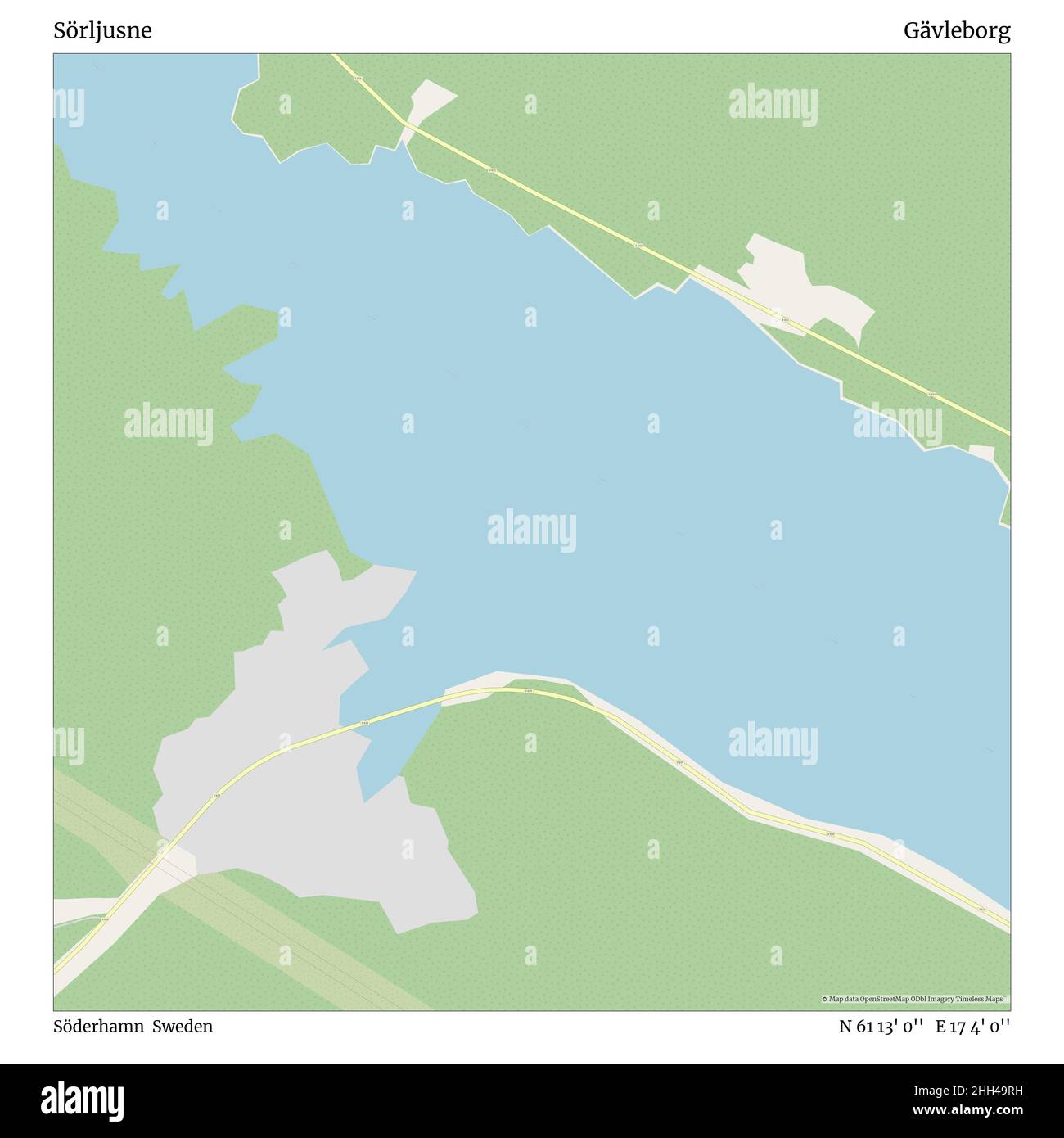 Sörljusne, Söderhamn, Svezia, Gävleborg, N 61 13' 0'', e 17 4' 0'', mappa, Mappa senza tempo pubblicata nel 2021. Viaggiatori, esploratori e avventurieri come Florence Nightingale, David Livingstone, Ernest Shackleton, Lewis and Clark e Sherlock Holmes si sono affidati alle mappe per pianificare i viaggi verso gli angoli più remoti del mondo, Timeless Maps sta mappando la maggior parte delle località del mondo, mostrando il successo di grandi sogni. Foto Stock