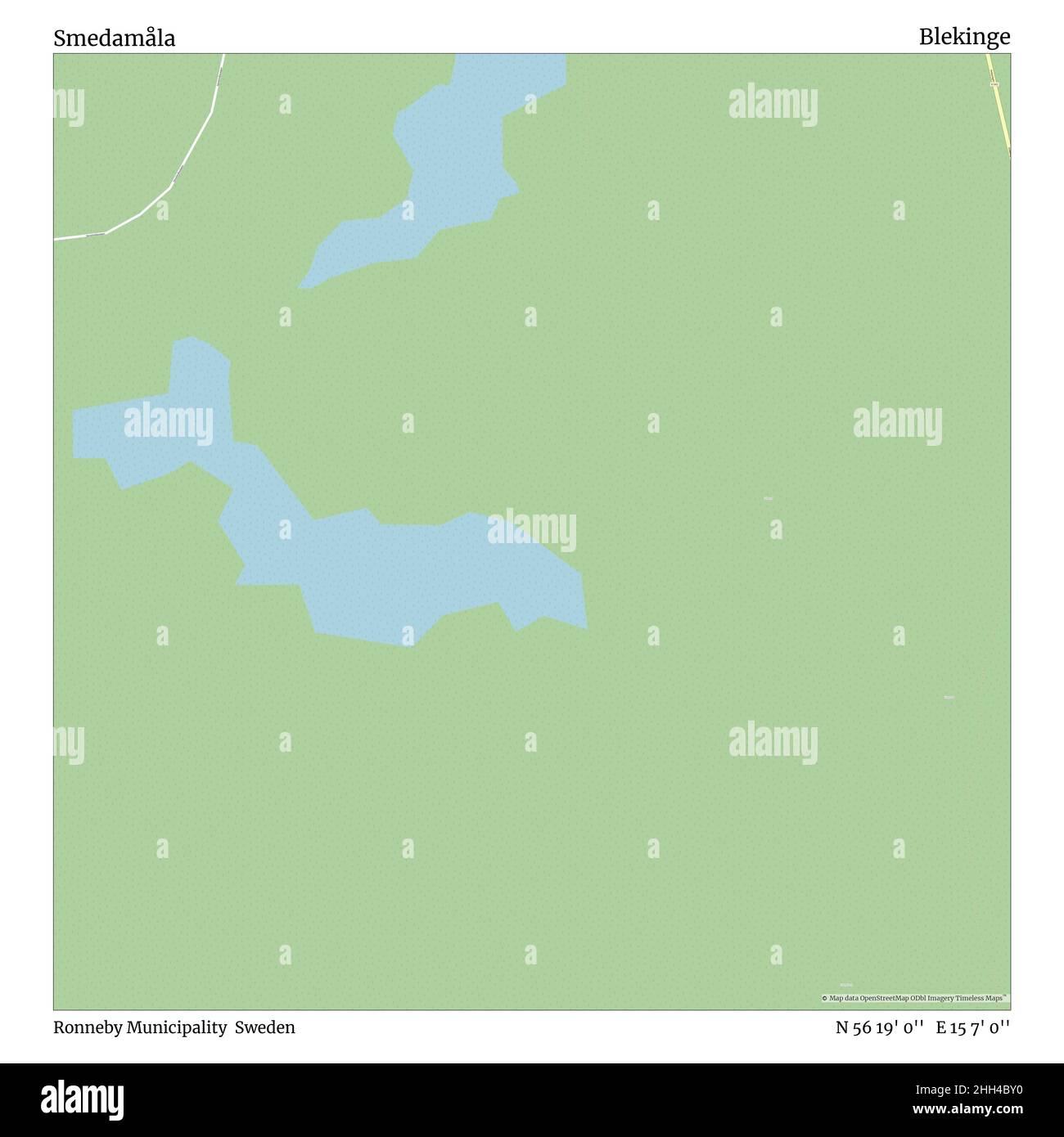 Smedamåla, comune di Ronneby, Svezia, Blekinge, N 56 19' 0'', e 15 7' 0''', mappa, mappa senza tempo pubblicata nel 2021. Viaggiatori, esploratori e avventurieri come Florence Nightingale, David Livingstone, Ernest Shackleton, Lewis and Clark e Sherlock Holmes si sono affidati alle mappe per pianificare i viaggi verso gli angoli più remoti del mondo, Timeless Maps sta mappando la maggior parte delle località del mondo, mostrando il successo di grandi sogni. Foto Stock