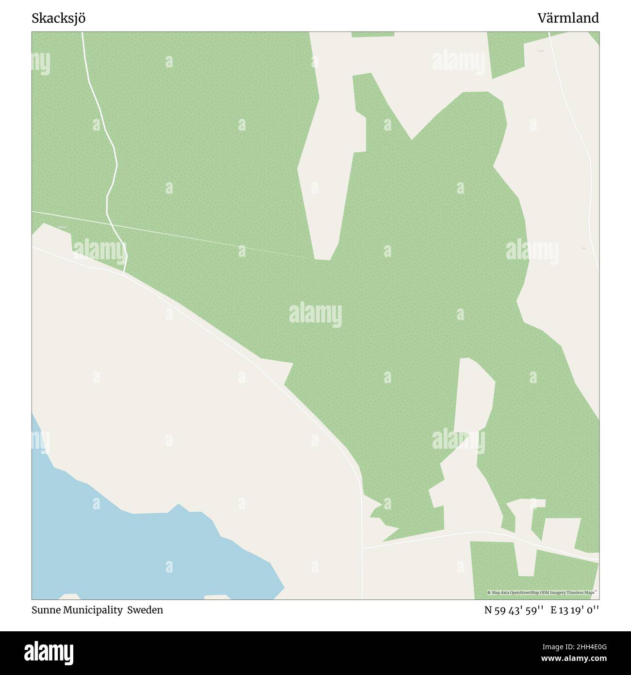 Skacksjö, comune di Sunne, Svezia, Värmland, N 59 43' 59'', e 13 19' 0''', mappa, mappa senza tempo pubblicata nel 2021. Viaggiatori, esploratori e avventurieri come Florence Nightingale, David Livingstone, Ernest Shackleton, Lewis and Clark e Sherlock Holmes si sono affidati alle mappe per pianificare i viaggi verso gli angoli più remoti del mondo, Timeless Maps sta mappando la maggior parte delle località del mondo, mostrando il successo di grandi sogni. Foto Stock