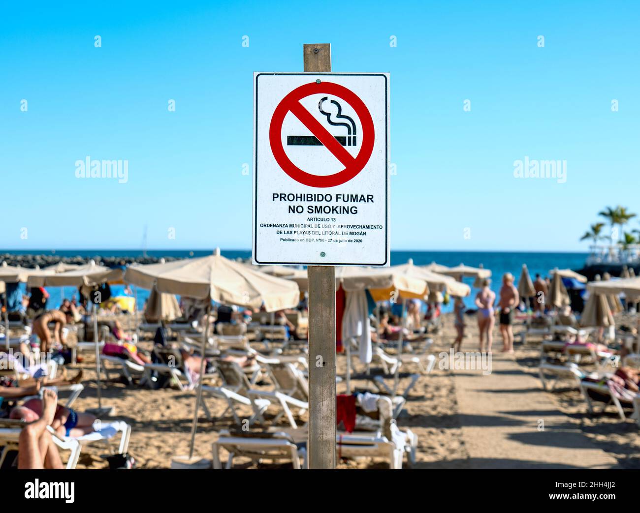 Divieto spagnolo di fumo sulla spiaggia, Gran Canaria Foto Stock