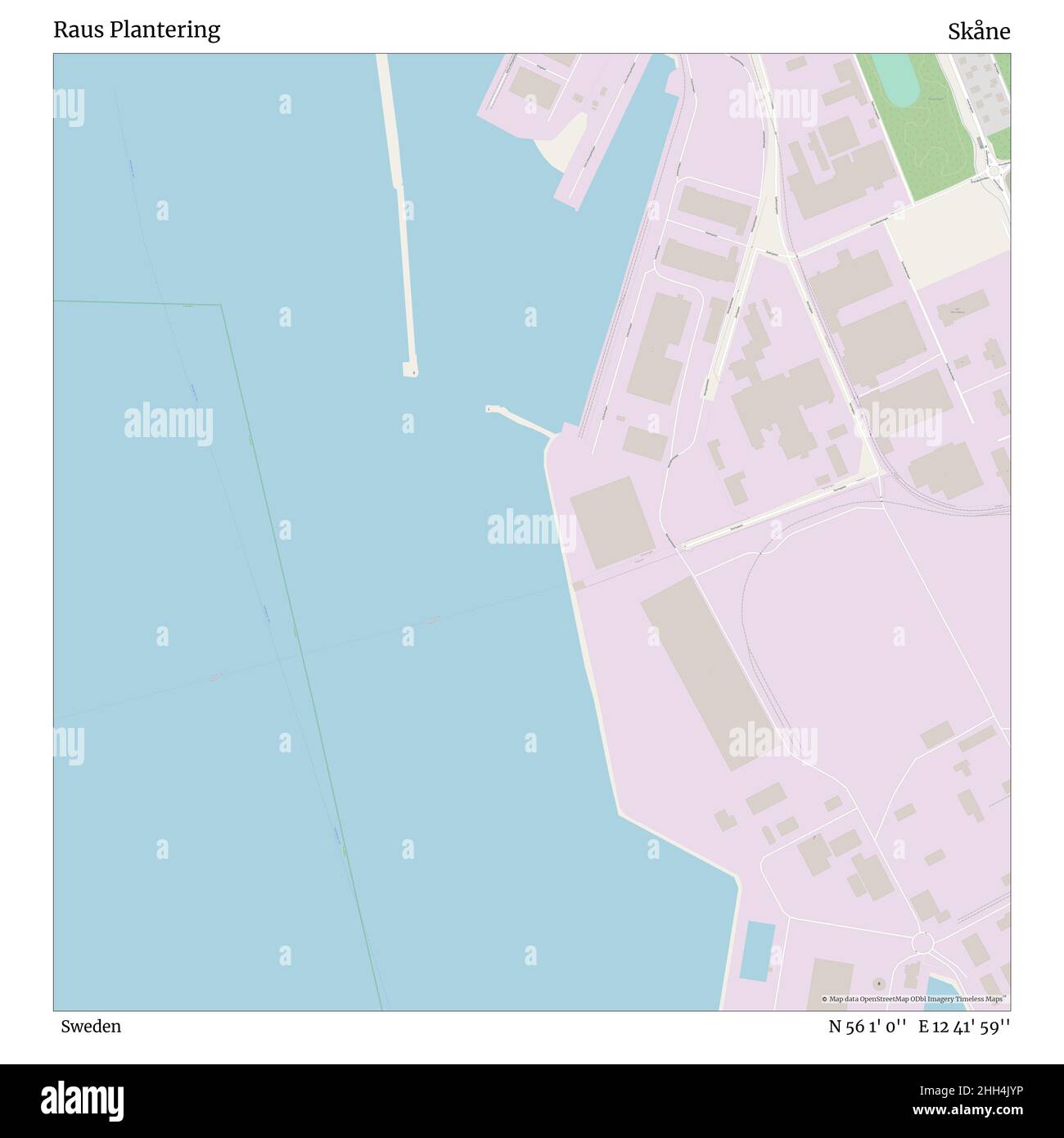 Raus Plantering, Svezia, Skåne, N 56 1' 0'', e 12 41' 59''', mappa, mappa senza tempo pubblicata nel 2021. Viaggiatori, esploratori e avventurieri come Florence Nightingale, David Livingstone, Ernest Shackleton, Lewis and Clark e Sherlock Holmes si sono affidati alle mappe per pianificare i viaggi verso gli angoli più remoti del mondo, Timeless Maps sta mappando la maggior parte delle località del mondo, mostrando il successo di grandi sogni. Foto Stock