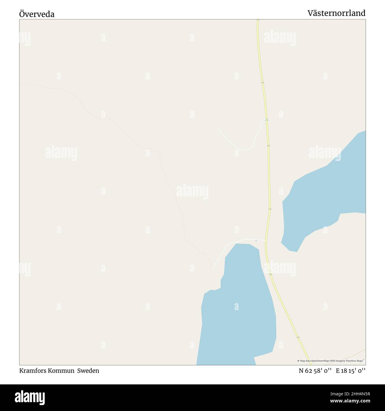 Överveda, Kramfors Kommun, Sweden, Västernorrland, N 62 58' 0'', e 18 15' 0''', mappa, mappa senza tempo pubblicata nel 2021. Viaggiatori, esploratori e avventurieri come Florence Nightingale, David Livingstone, Ernest Shackleton, Lewis and Clark e Sherlock Holmes si sono affidati alle mappe per pianificare i viaggi verso gli angoli più remoti del mondo, Timeless Maps sta mappando la maggior parte delle località del mondo, mostrando il successo di grandi sogni. Foto Stock