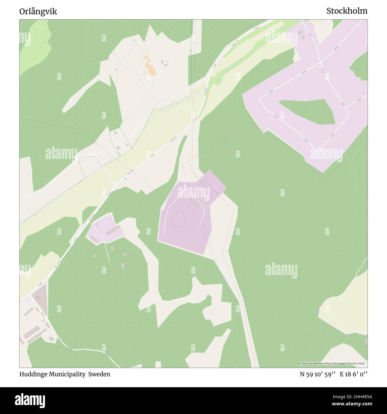 Orlångvik, Huddinge Municipality, Sweden, Stockholm, N 59 10' 59'', e 18 6' 0''', map, Timeless Map pubblicato nel 2021. Viaggiatori, esploratori e avventurieri come Florence Nightingale, David Livingstone, Ernest Shackleton, Lewis and Clark e Sherlock Holmes si sono affidati alle mappe per pianificare i viaggi verso gli angoli più remoti del mondo, Timeless Maps sta mappando la maggior parte delle località del mondo, mostrando il successo di grandi sogni. Foto Stock