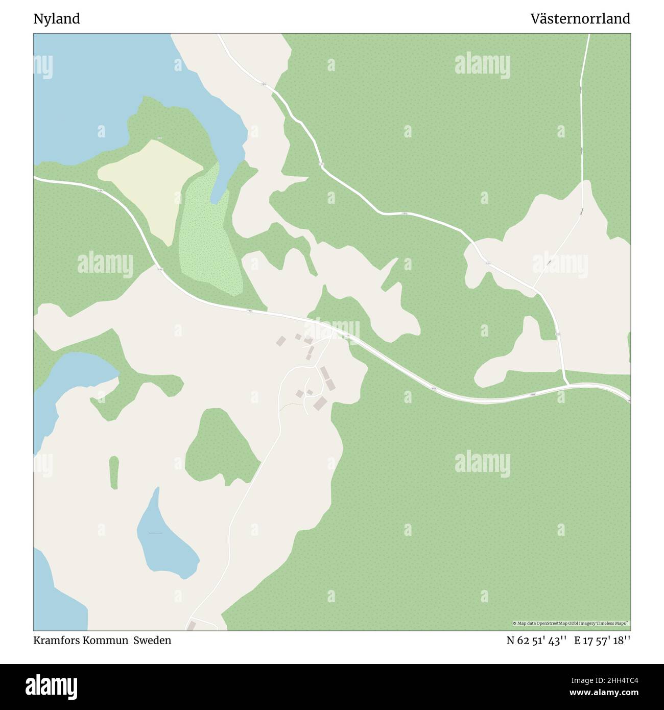 Nyland, Kramfors Kommun, Sweden, Västernorrland, N 62 51' 43'', e 17 57' 18''', mappa, mappa senza tempo pubblicata nel 2021. Viaggiatori, esploratori e avventurieri come Florence Nightingale, David Livingstone, Ernest Shackleton, Lewis and Clark e Sherlock Holmes si sono affidati alle mappe per pianificare i viaggi verso gli angoli più remoti del mondo, Timeless Maps sta mappando la maggior parte delle località del mondo, mostrando il successo di grandi sogni. Foto Stock