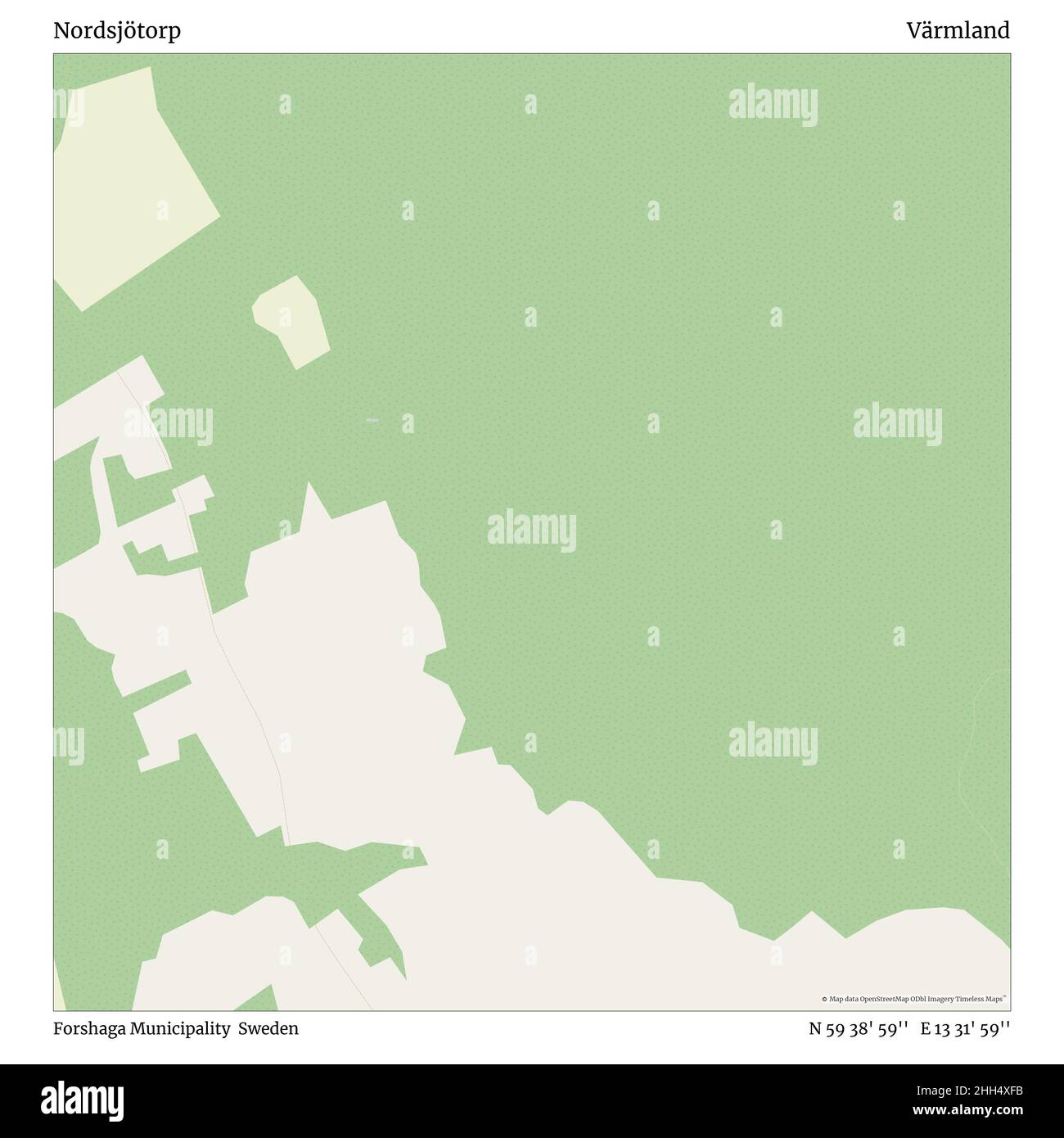 Nordsjötorp, comune di Forshaga, Svezia, Värmland, N 59 38' 59'', e 13 31' 59''', mappa, mappa senza tempo pubblicata nel 2021. Viaggiatori, esploratori e avventurieri come Florence Nightingale, David Livingstone, Ernest Shackleton, Lewis and Clark e Sherlock Holmes si sono affidati alle mappe per pianificare i viaggi verso gli angoli più remoti del mondo, Timeless Maps sta mappando la maggior parte delle località del mondo, mostrando il successo di grandi sogni. Foto Stock