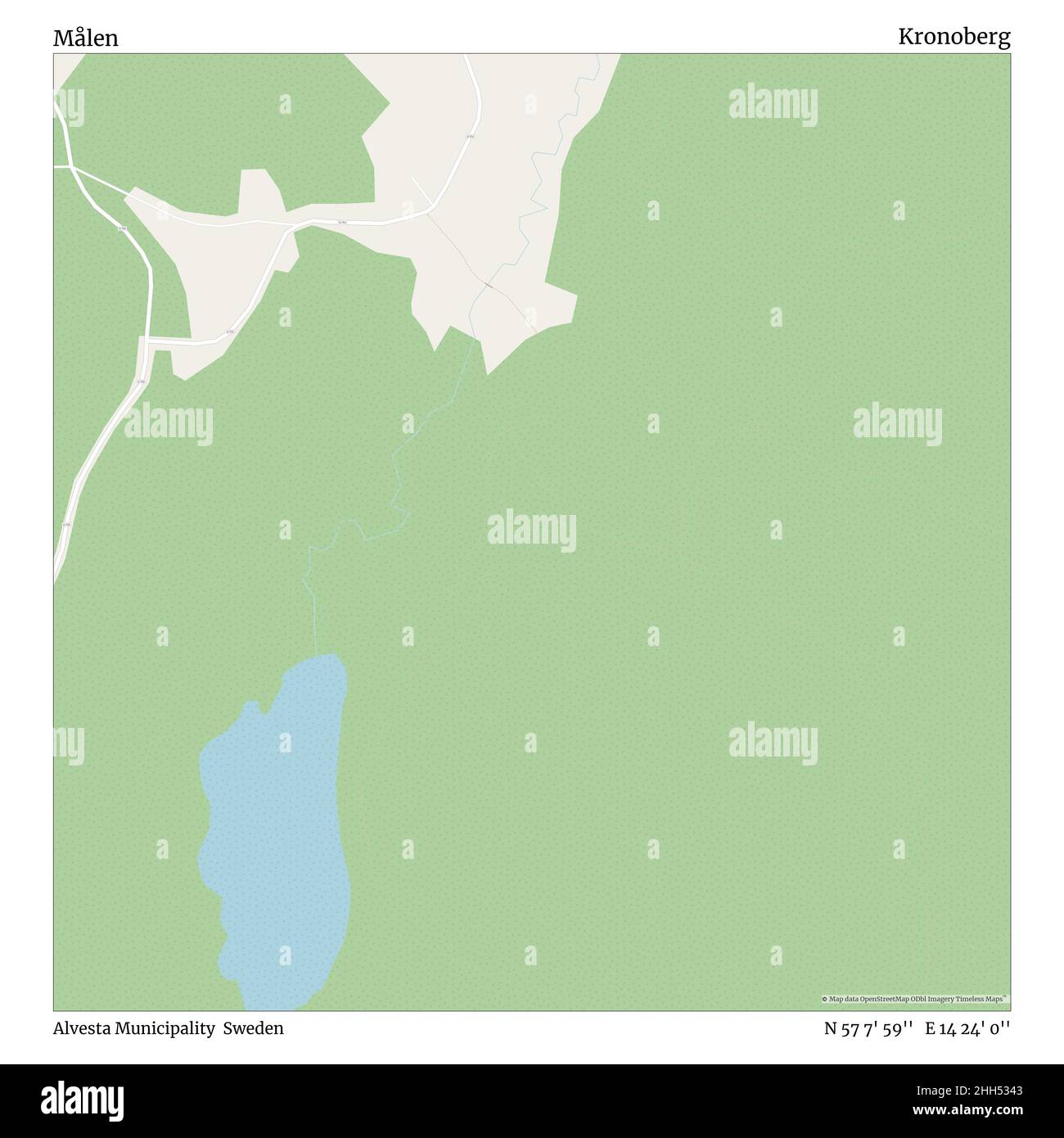 Målen, comune di Alveste, Svezia, Kronoberg, N 57 7' 59'', e 14 24' 0''', mappa, mappa senza tempo pubblicata nel 2021. Viaggiatori, esploratori e avventurieri come Florence Nightingale, David Livingstone, Ernest Shackleton, Lewis and Clark e Sherlock Holmes si sono affidati alle mappe per pianificare i viaggi verso gli angoli più remoti del mondo, Timeless Maps sta mappando la maggior parte delle località del mondo, mostrando il successo di grandi sogni. Foto Stock