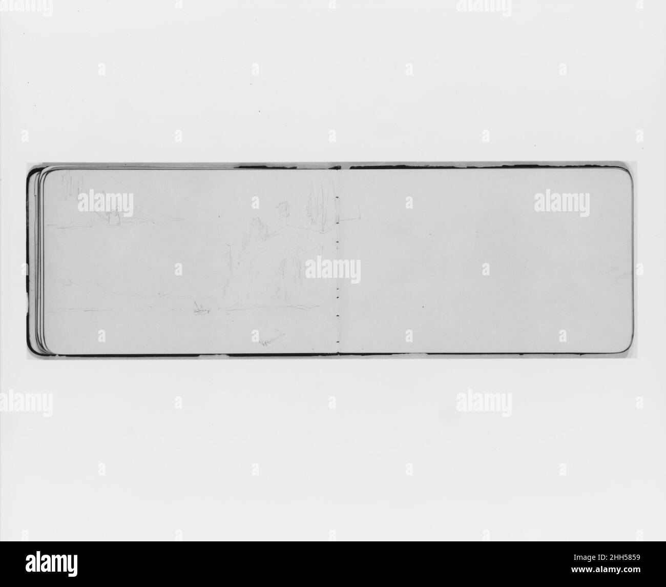 Piccola sezione di un paesaggio (da Sketchbook) 1890 Albert Bierstadt American. Piccola sezione di un paesaggio (da Sketchbook). Albert Bierstadt (americano, Solingen 1830–1902 New York). Americano. 1890. Grafite su carta strizzata Foto Stock