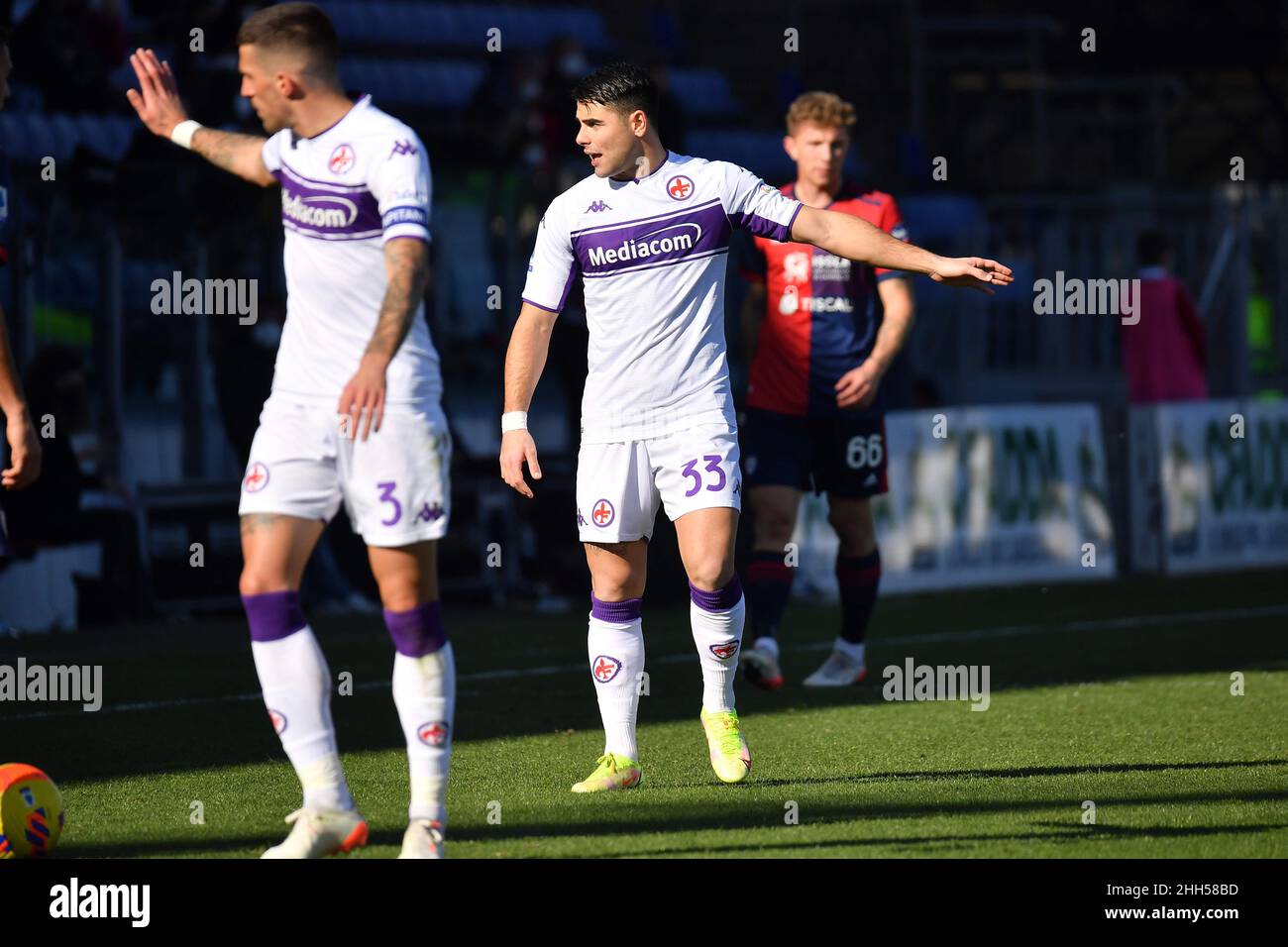 Riccardo Sottil di Fiorentina durante Cagliari Calcio vs ACF Fiorentina, calcio italiano Serie A a a a Cagliari, Italia, gennaio 23 2022 Foto Stock