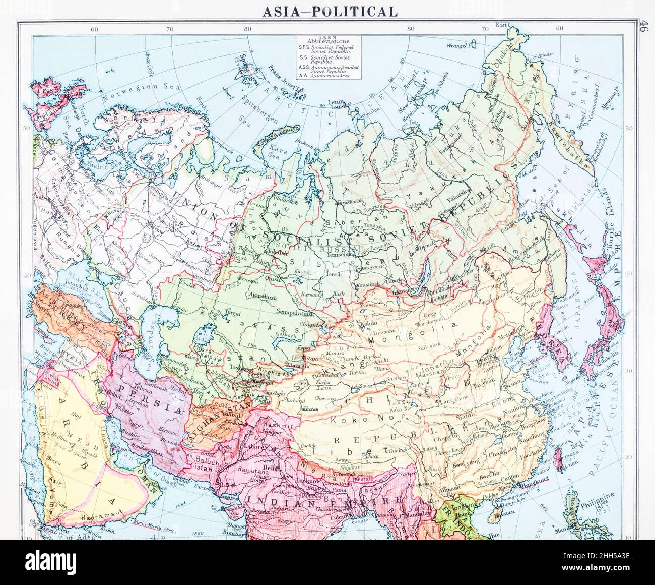 1930 Mappa storica dell'atlante della vecchia Russia e dell'ex URSS  sovietica. Per la storia russa, gli attuali eventi ucraini e la Crimea  russa, Russia asiatica Foto stock - Alamy