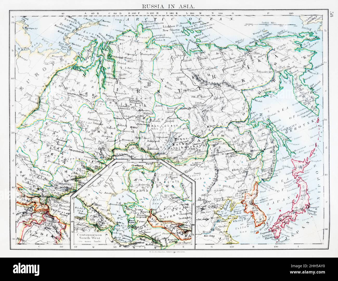 1897 Mappa storica della vecchia Russia, URSS pre-sovietico. Per la storia russa, gli attuali eventi ucraini e la Crimea russa, Russia asiatica. Foto Stock