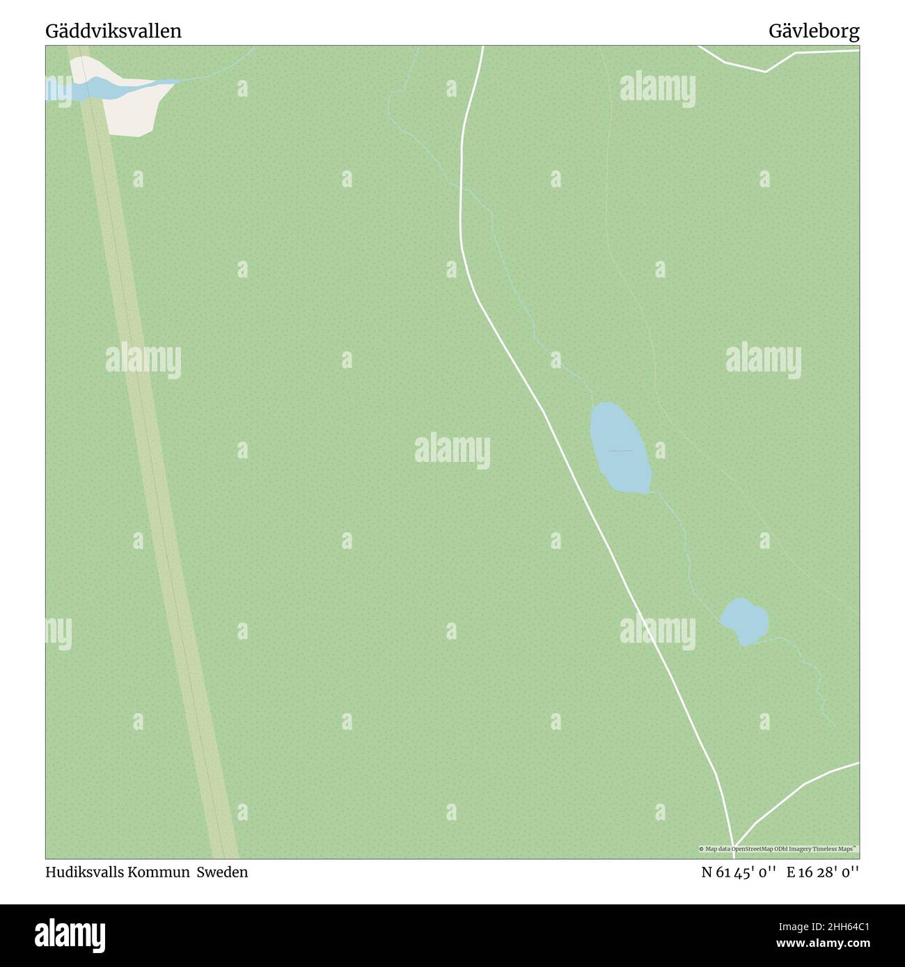 Gäddviksvallen, Hudiksvalls Kommun, Sweden, Gävleborg, N 61 45' 0'', e 16 28' 0''', mappa, mappa senza tempo pubblicata nel 2021. Viaggiatori, esploratori e avventurieri come Florence Nightingale, David Livingstone, Ernest Shackleton, Lewis and Clark e Sherlock Holmes si sono affidati alle mappe per pianificare i viaggi verso gli angoli più remoti del mondo, Timeless Maps sta mappando la maggior parte delle località del mondo, mostrando il successo di grandi sogni. Foto Stock