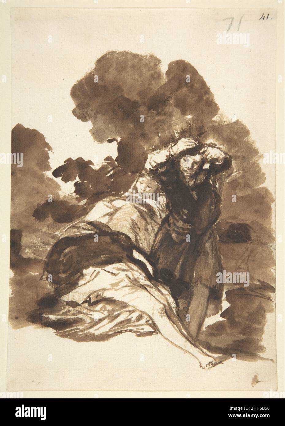 Figure che si svegliano dal sonno (?); page71 dal 'immagini di Spagna Album (F) ca. 1812–20 Goya (Francisco de Goya y Lucientes) Spagnolo. Figure che si svegliano dal sonno (?); page71 dal 'immagini di Spagna Album (F) 334041 Foto Stock