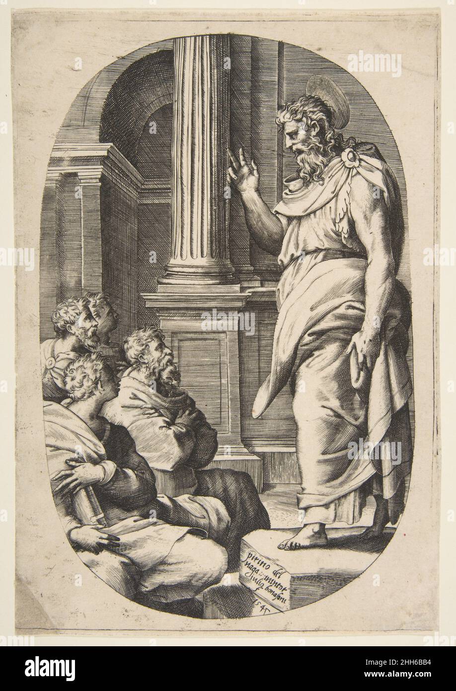 Predicazione di San Paolo, composizione ovale 1547 Giulio Bonasone italiano. Predicazione di San Paolo, una composizione ovale 388246 Foto Stock