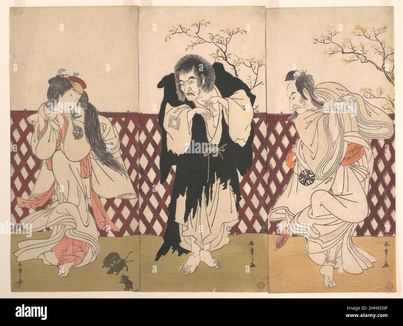 Ichikawa Danjuro IV nel ruolo del Monk Mongaku dal gioco Hana-zumo Genji-biki 1775 Katsukawa Shunshō 勝川春章 Japanese Ichikawa Danjūrō IV come il monaco Mongaku sta al centro di questa composizione. Nakamura Rikō come Chitose è sulla sinistra, Nakamura Nakazō i come Sakon-gitsune sulla destra. I tre attori, che imitano la danza della volpe, sembrano un po' turbati dai ratti che hanno attratto. Ichikawa Danjuro IV nel ruolo del Monk Mongaku dal gioco Hana-zumo Genji-biki 36472 Foto Stock Ichikawa Danjuro IV nel ruolo del Monk Mongaku dal gioco Hana-zumo Genji-biki 1775 Katsukawa Shunshō 勝川春章 Japanese Ichikawa Danjūrō IV come il monaco Mongaku sta al centro di questa composizione. Nakamura Rikō come Chitose è sulla sinistra, Nakamura Nakazō i come Sakon-gitsune sulla destra. I tre attori, che imitano la danza della volpe, sembrano un po' turbati dai ratti che hanno attratto. Ichikawa Danjuro IV nel ruolo del Monk Mongaku dal gioco Hana-zumo Genji-biki 36472 Foto Stock