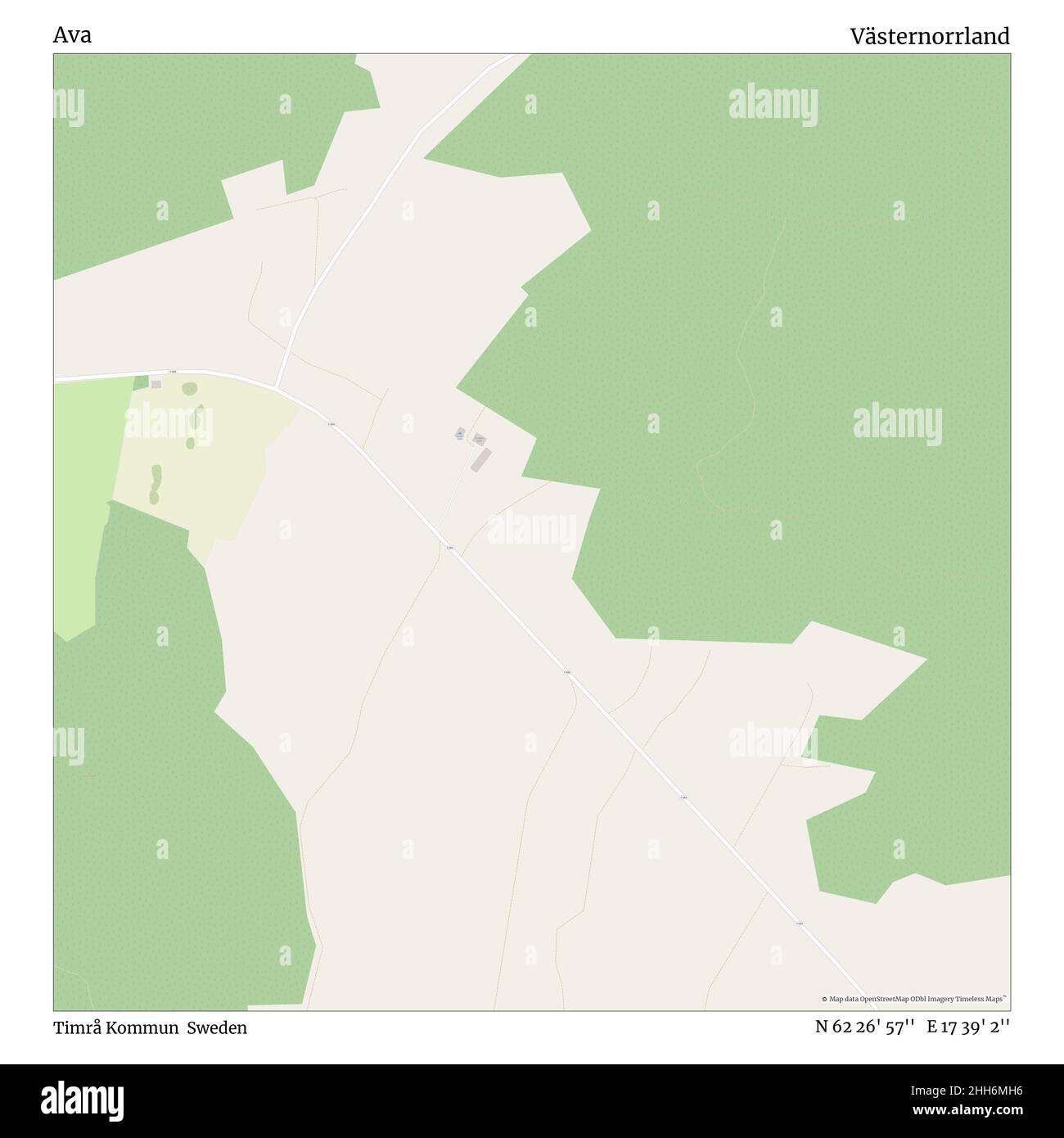 AVA, Timrå Kommun, Svezia, Västernorrland, N 62 26' 57'', e 17 39' 2''', mappa, mappa senza tempo pubblicata nel 2021. Viaggiatori, esploratori e avventurieri come Florence Nightingale, David Livingstone, Ernest Shackleton, Lewis and Clark e Sherlock Holmes si sono affidati alle mappe per pianificare i viaggi verso gli angoli più remoti del mondo, Timeless Maps sta mappando la maggior parte delle località del mondo, mostrando il successo di grandi sogni. Foto Stock