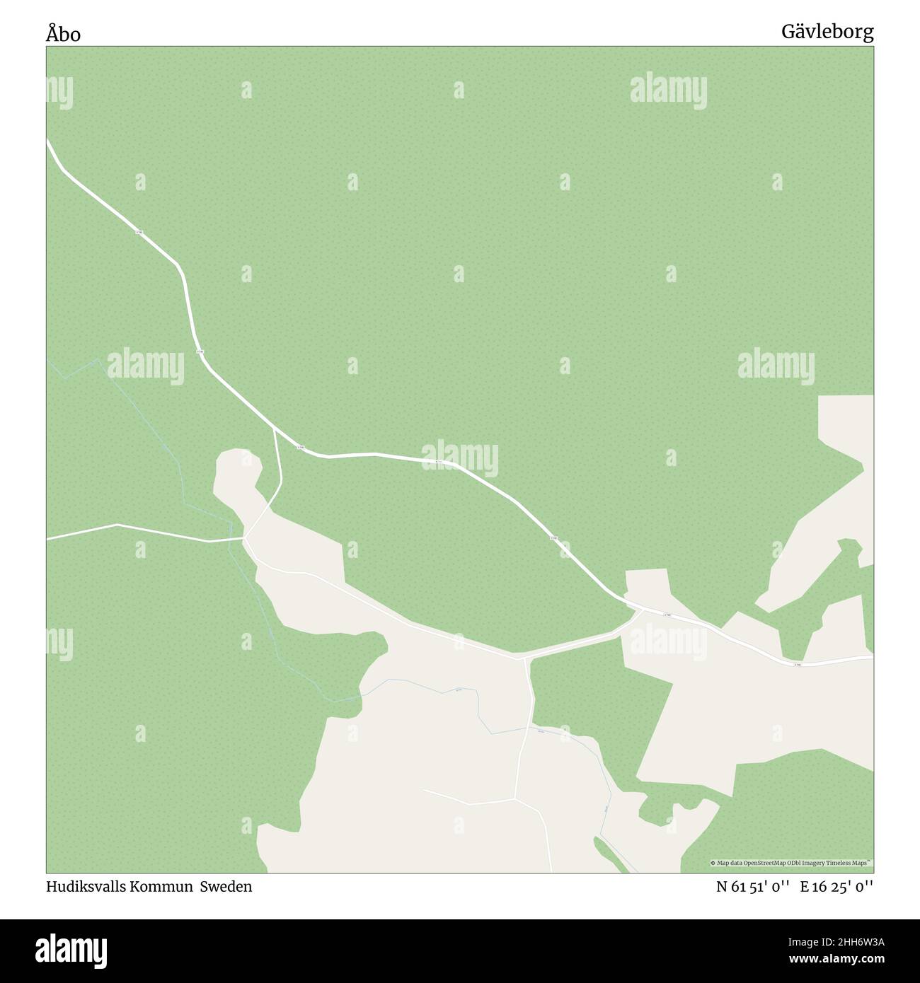 Åbo, Hudiksvalls Kommun, Sweden, Gävleborg, N 61 51' 0'', e 16 25' 0''', mappa, mappa senza tempo pubblicata nel 2021. Viaggiatori, esploratori e avventurieri come Florence Nightingale, David Livingstone, Ernest Shackleton, Lewis and Clark e Sherlock Holmes si sono affidati alle mappe per pianificare i viaggi verso gli angoli più remoti del mondo, Timeless Maps sta mappando la maggior parte delle località del mondo, mostrando il successo di grandi sogni. Foto Stock