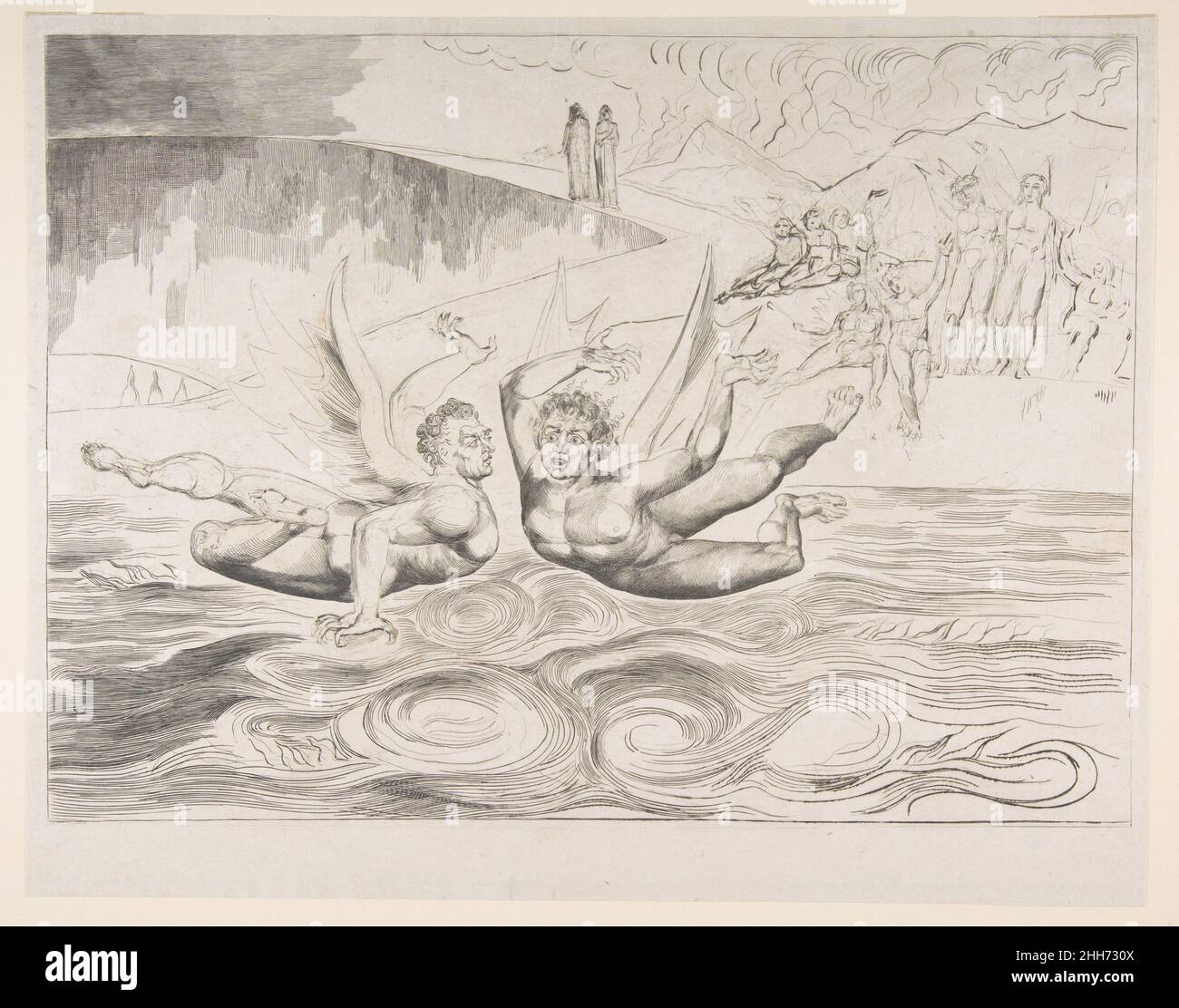 Il cerchio dei funzionari corrotti: I diavoli che si maltranano ca. 1825–27 William Blake britannico. Il cerchio dei funzionari corrotti: I diavoli che si maltranano. Inferno di Dante, canto XXII. William Blake (British, Londra 1757–1827 Londra). CA. 1825–27. Incisione. Stampa Foto Stock